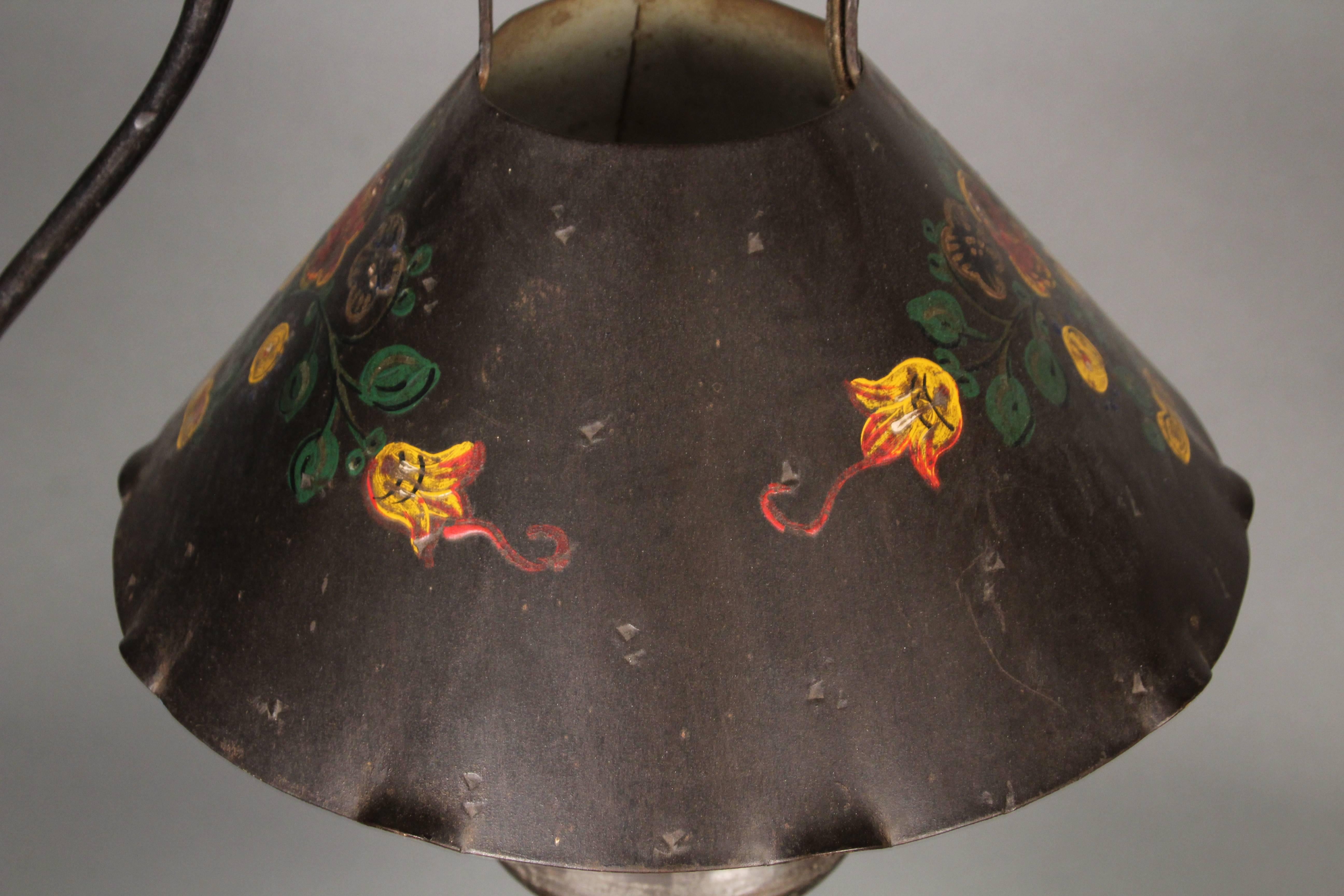 Mid-20th Century Monterey Floor Lamp with Iron Floral Shade, circa 1930s