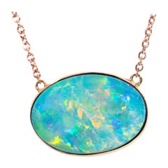Circa 1930s Oval Opal Doublet Vintage 15 Carat Rose Gold Necklet 9 Carat Chain
