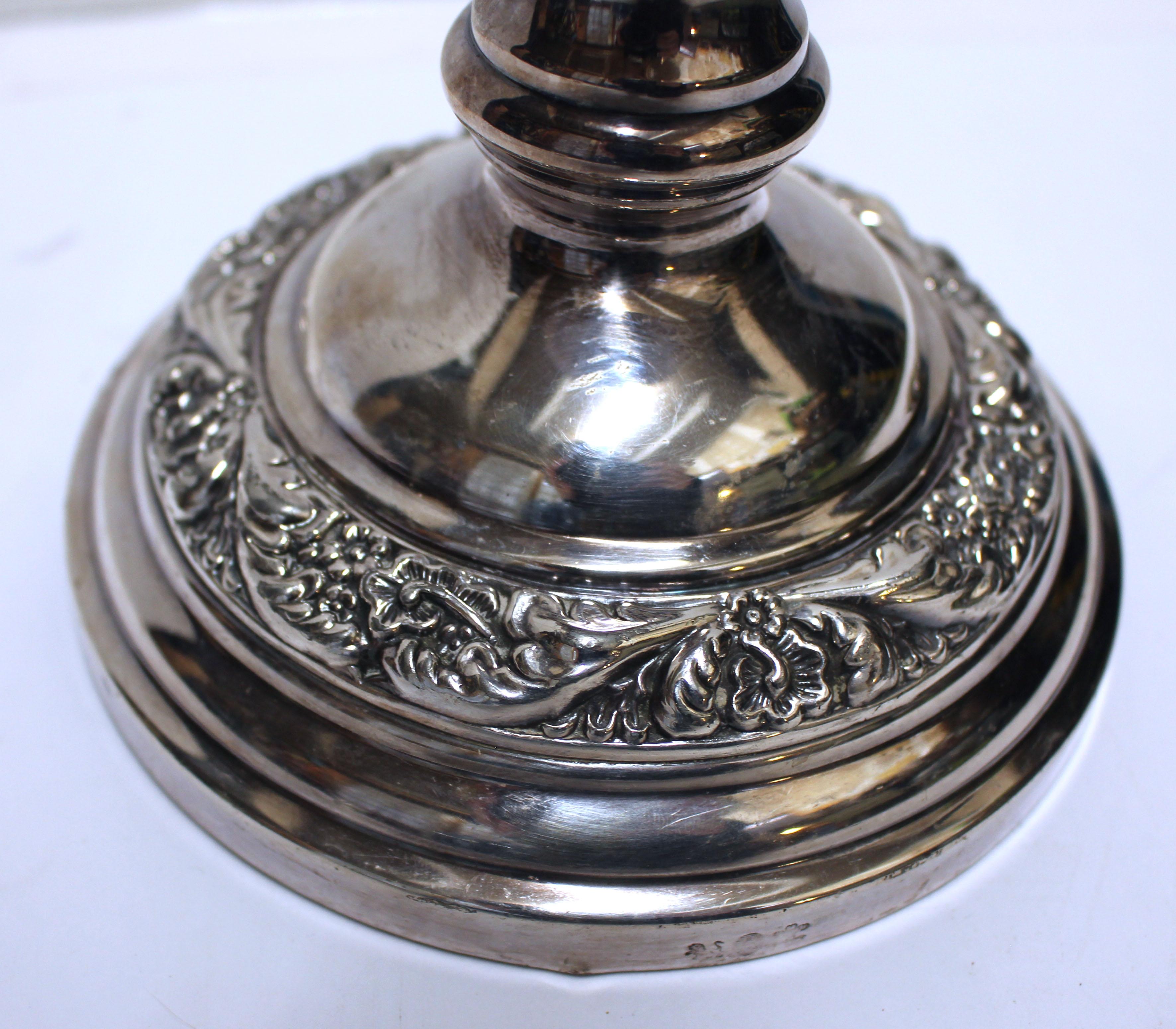 20th Century Circa 1930s Pair of Hurricane Silver Plated Candle Holders, England For Sale