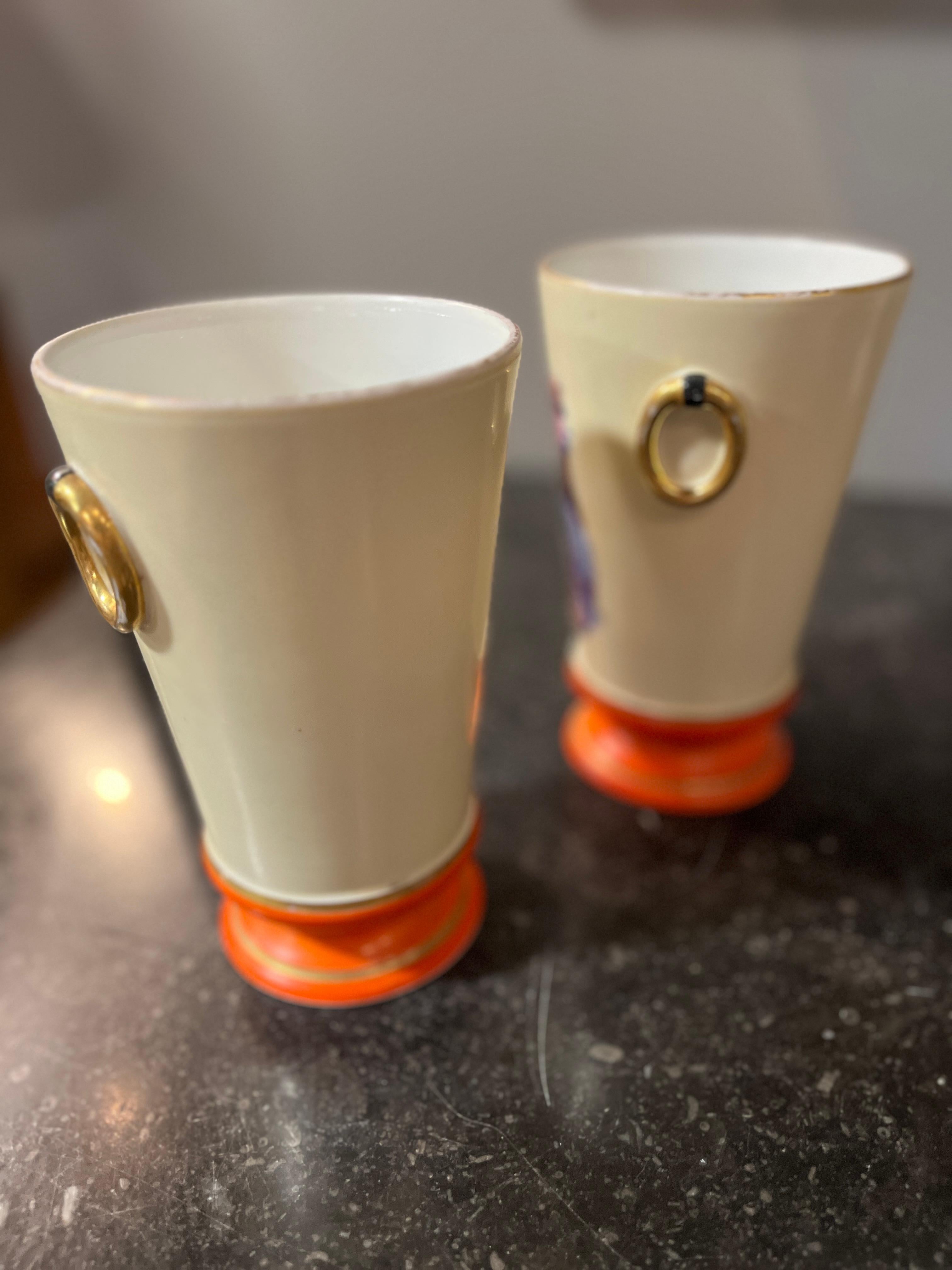 Circa 1930's Pair Portrait Vases Orange Accent In Good Condition For Sale In Scottsdale, AZ