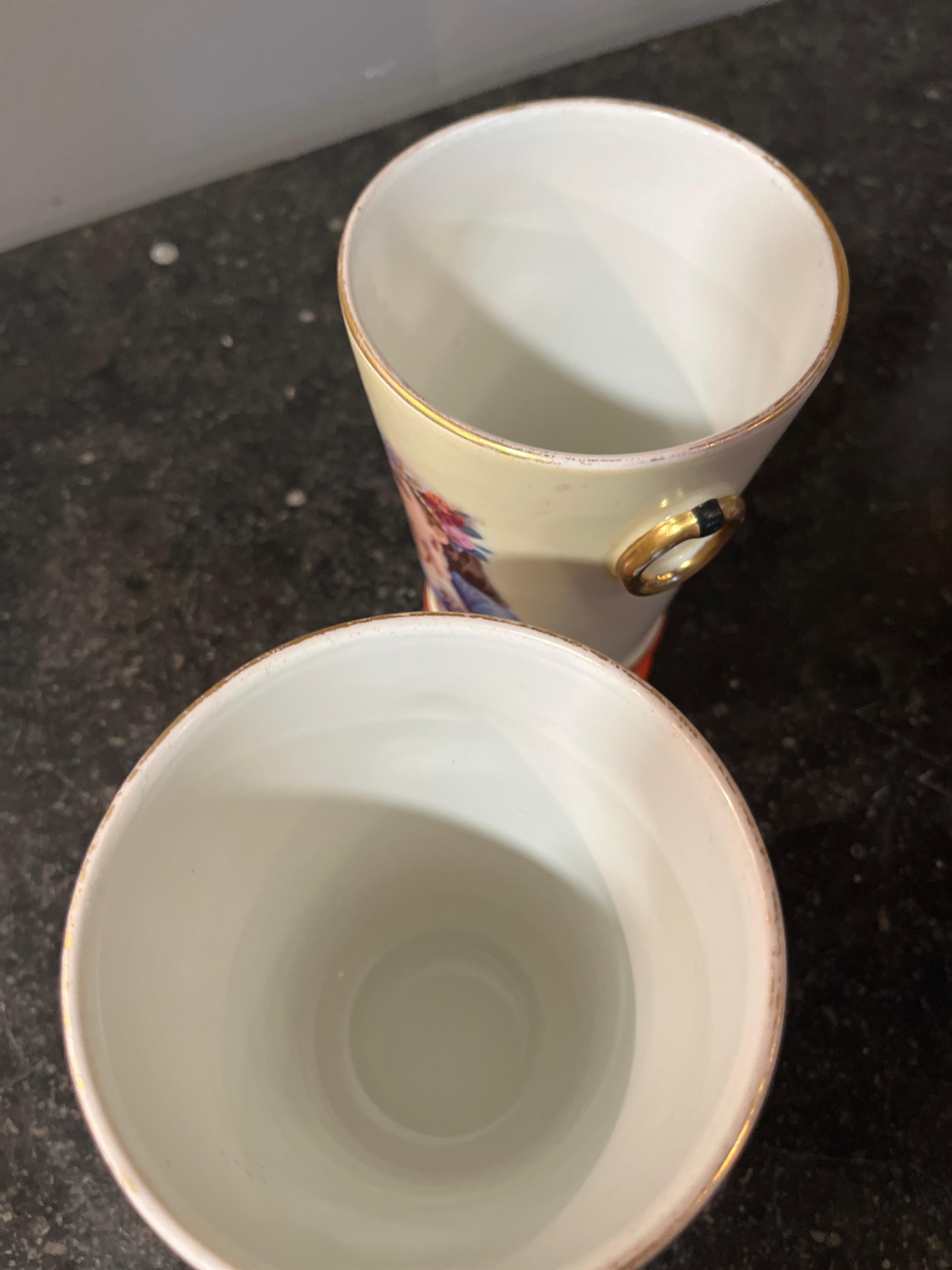 20th Century Circa 1930's Pair Portrait Vases Orange Accent For Sale
