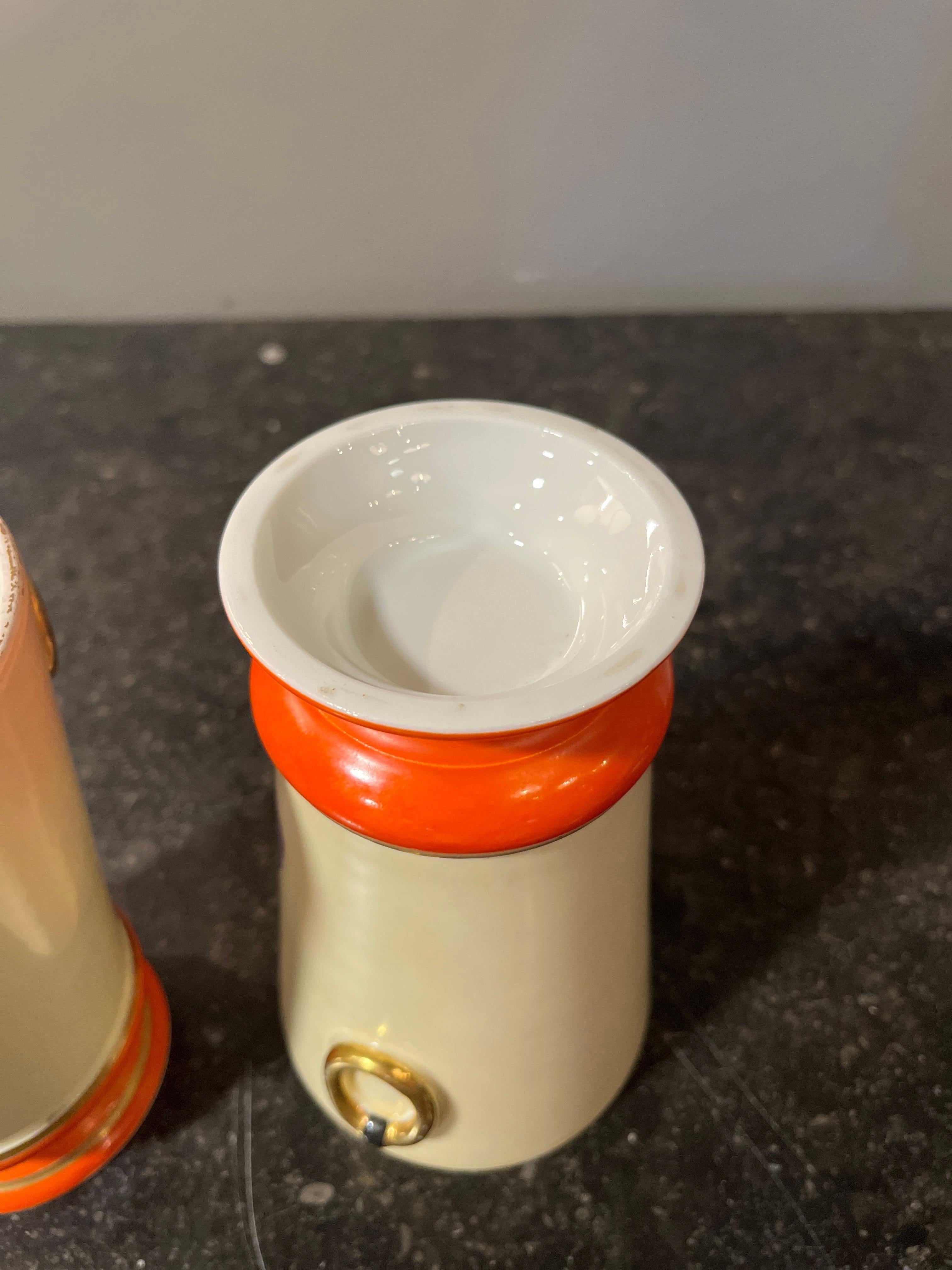 Ceramic Circa 1930's Pair Portrait Vases Orange Accent For Sale