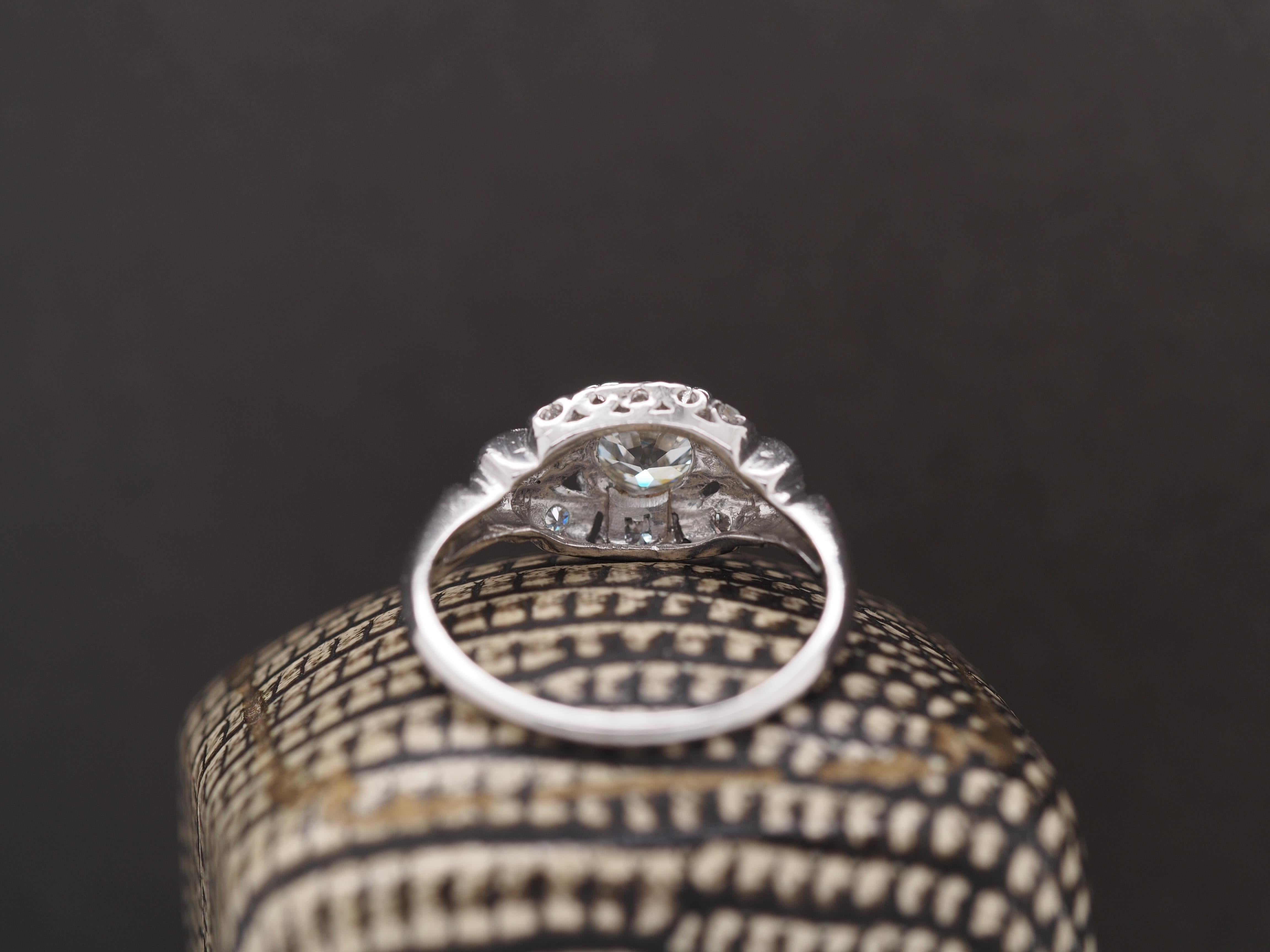 Old European Cut circa 1930s Platinum Art Deco .65ct Old European Diamond Engagement Ring For Sale