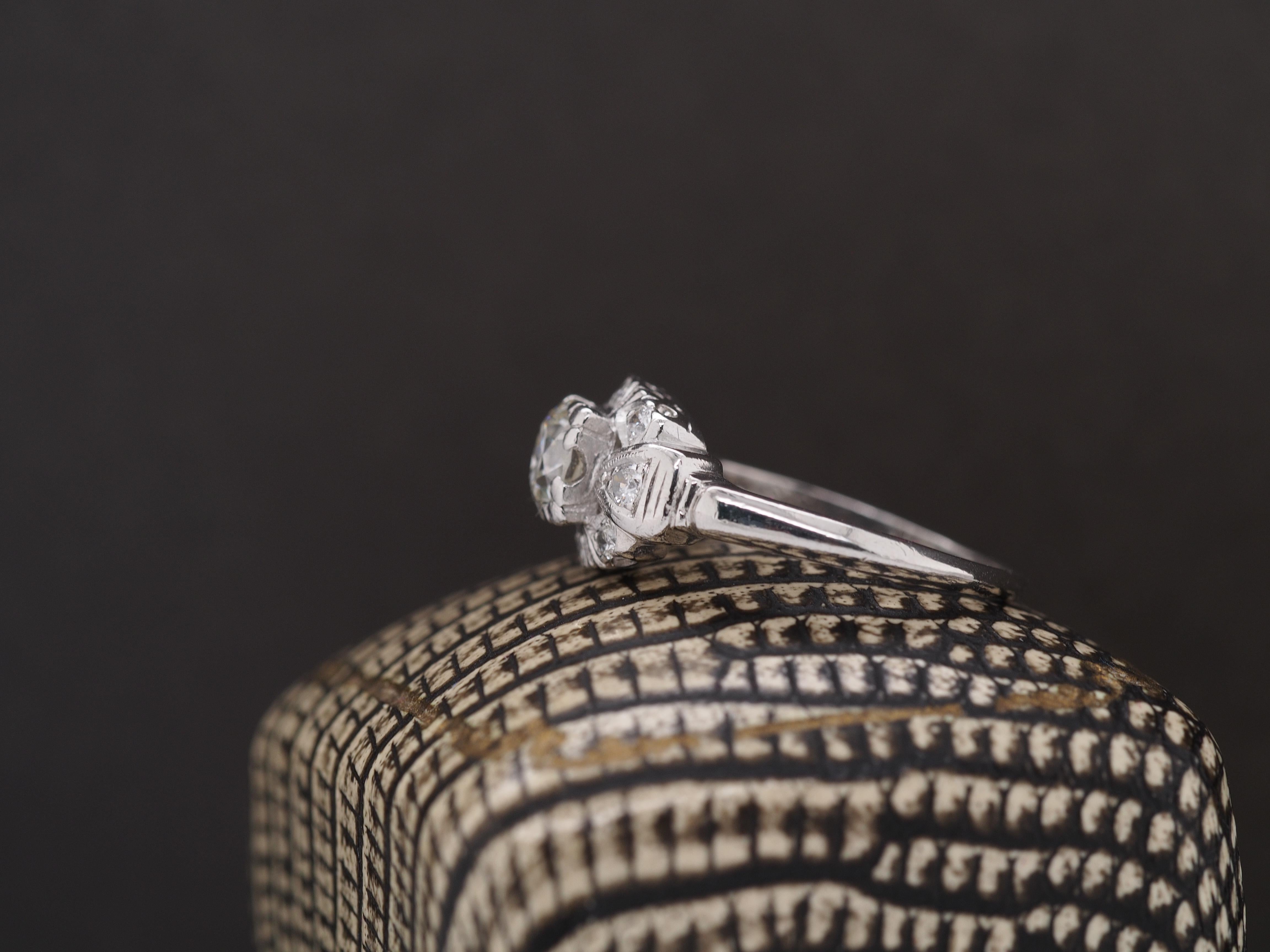 circa 1930s Platinum Art Deco .65ct Old European Diamond Engagement Ring In Good Condition For Sale In Atlanta, GA