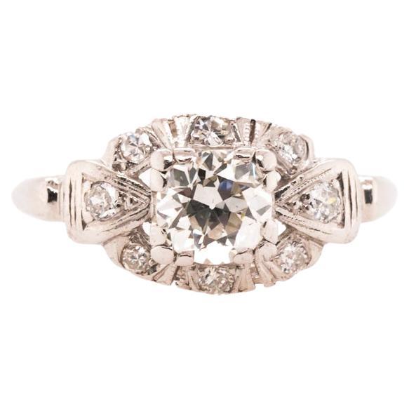circa 1930s Platinum Art Deco .65ct Old European Diamond Engagement Ring