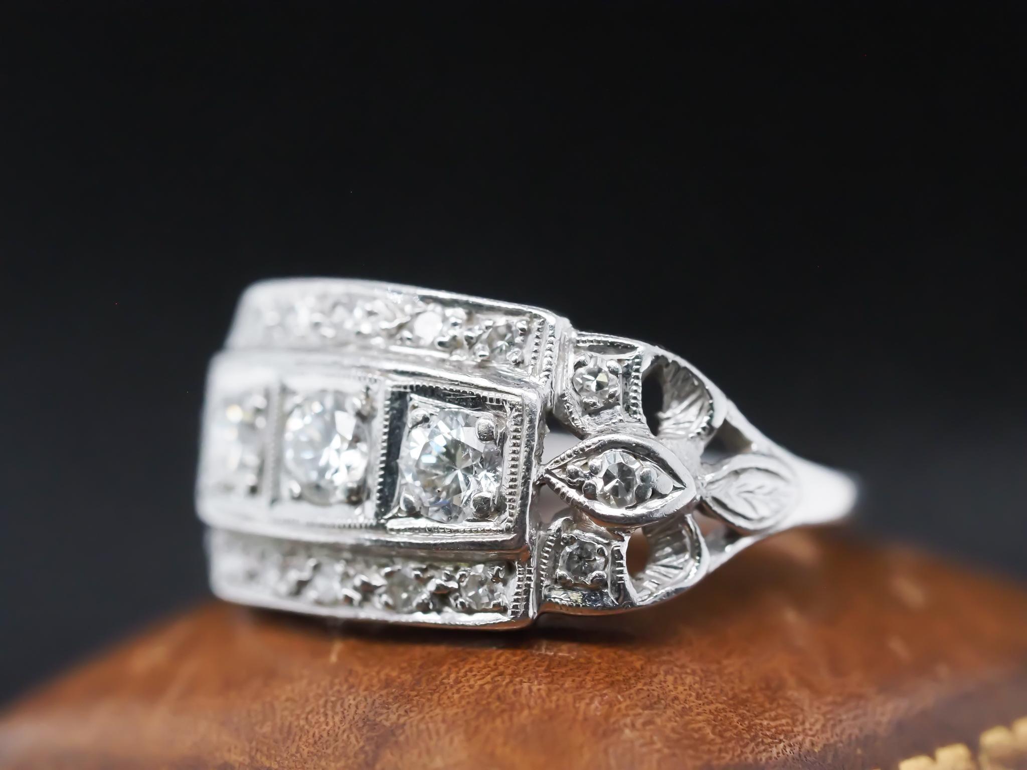 Circa 1930s Platinum Art Deco Diamond Ring For Sale 1