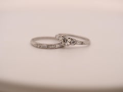 Circa 1930s Platinum Art Deco Engagement Ring and Wedding Band Set