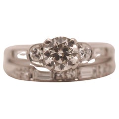 Vintage Circa 1930s Platinum Art Deco Engagement Ring and Wedding Band Set