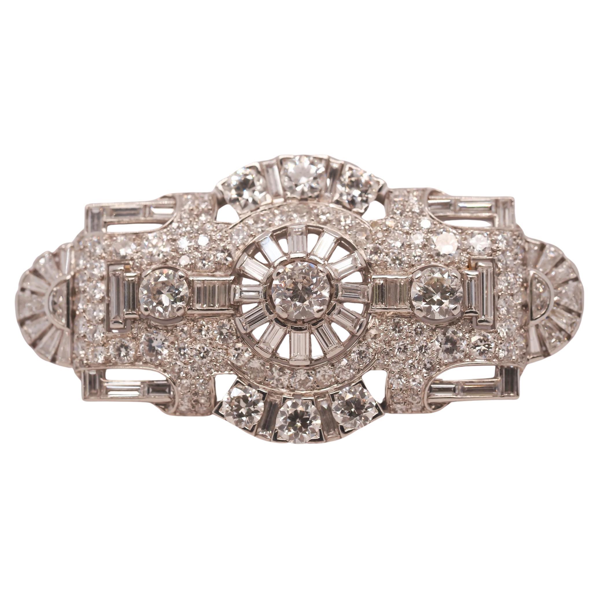 Circa 1930s Platinum Art Deco Ornate Diamond Brooch