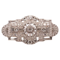 Circa 1930s Platinum Art Deco Ornate Diamond Brooch