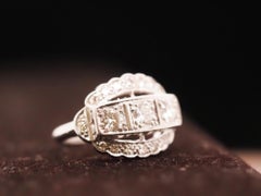 Circa 1930s Platinum Art Deco Three Stone Old European Diamond Ring