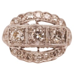 Vintage Circa 1930s Platinum Art Deco Three Stone Old European Diamond Ring