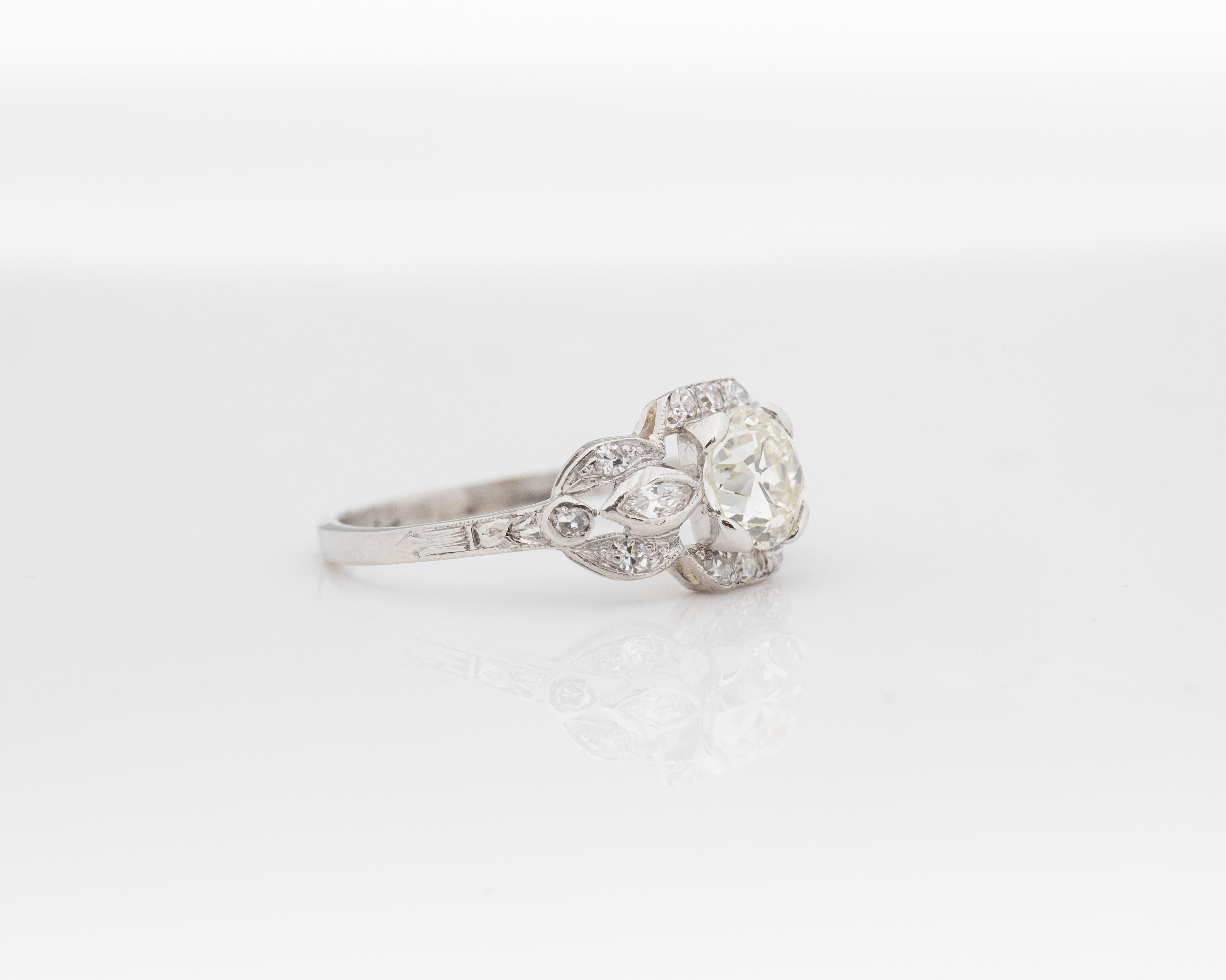 Old European Cut Circa 1930s Platinum GIA 1.08ct Old European Brilliant Diamond Engagement Ring