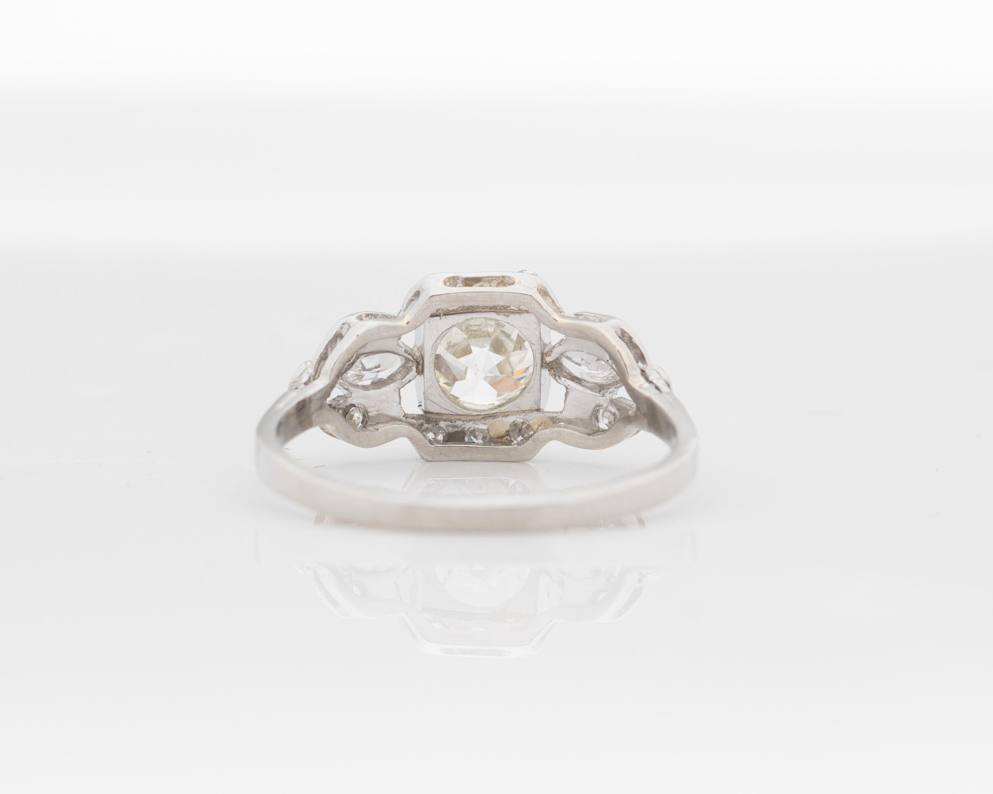 Circa 1930s Platinum GIA 1.08ct Old European Brilliant Diamond Engagement Ring In Good Condition In Hicksville, NY