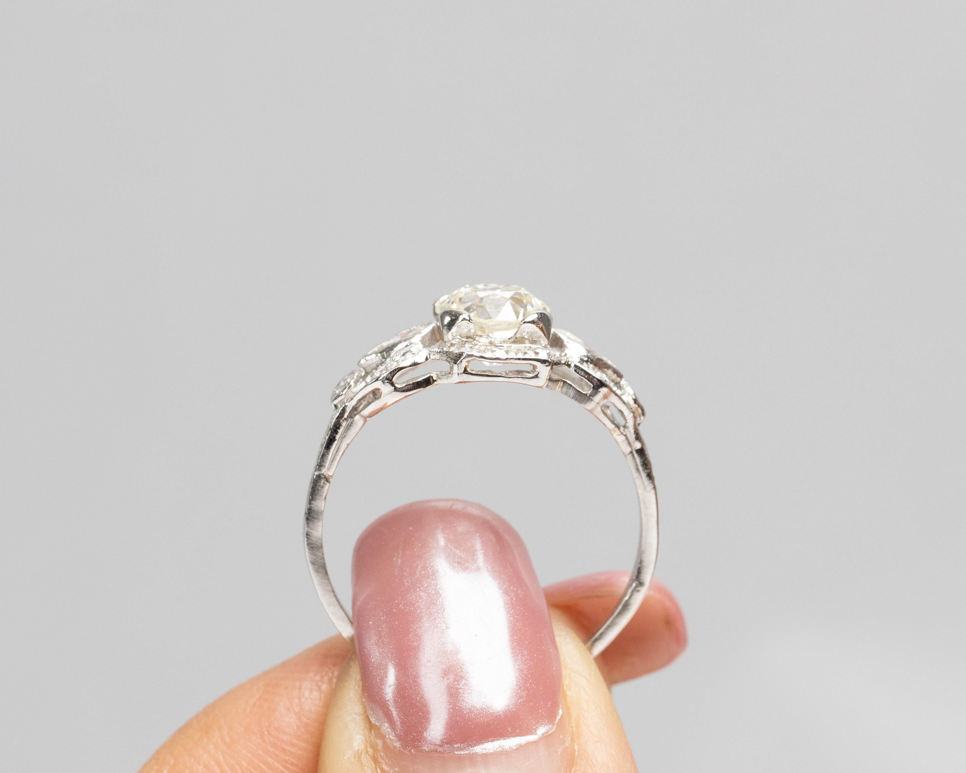 Circa 1930s Platinum GIA 1.08ct Old European Brilliant Diamond Engagement Ring 2