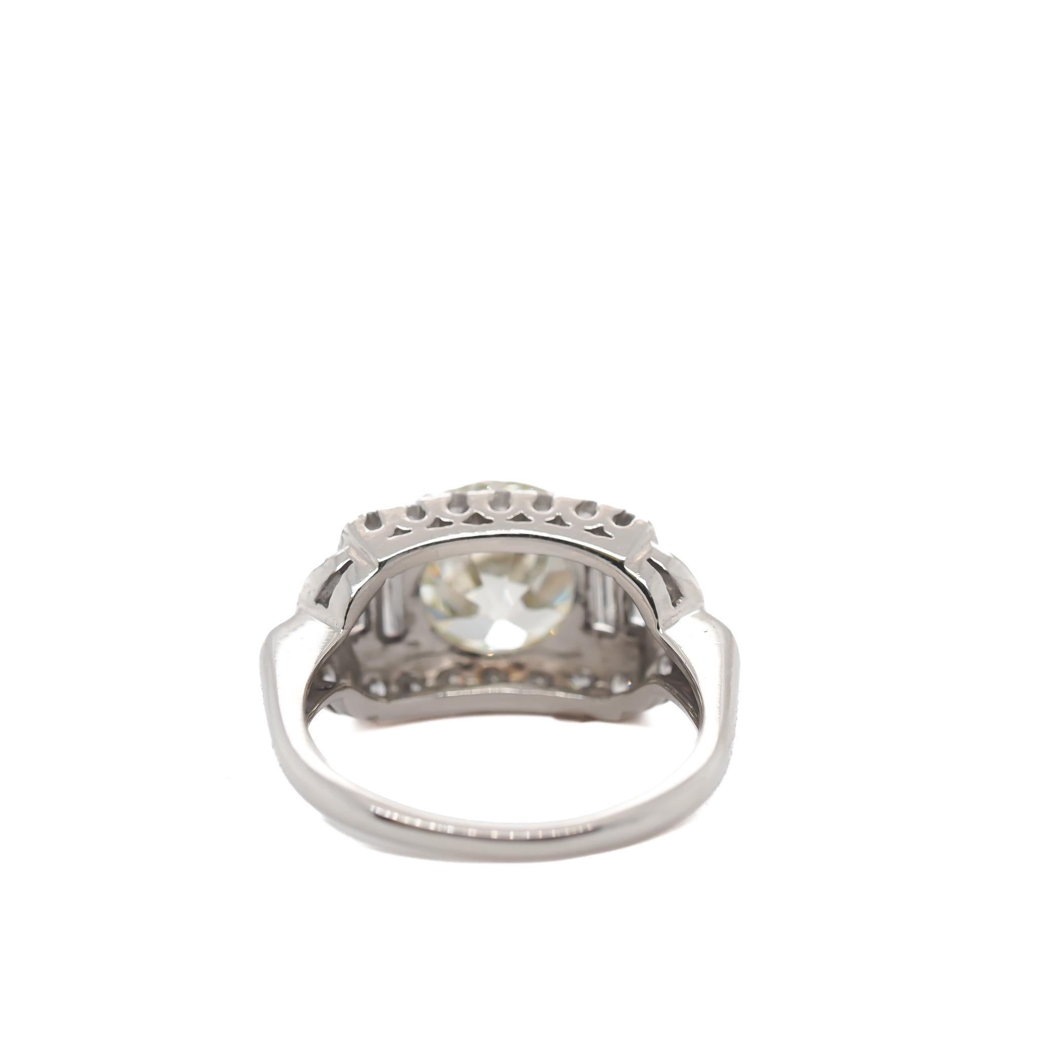 Old European Cut Circa 1930s Platinum GIA 3.27ct Old European Brilliant Diamond Engagement Ring For Sale