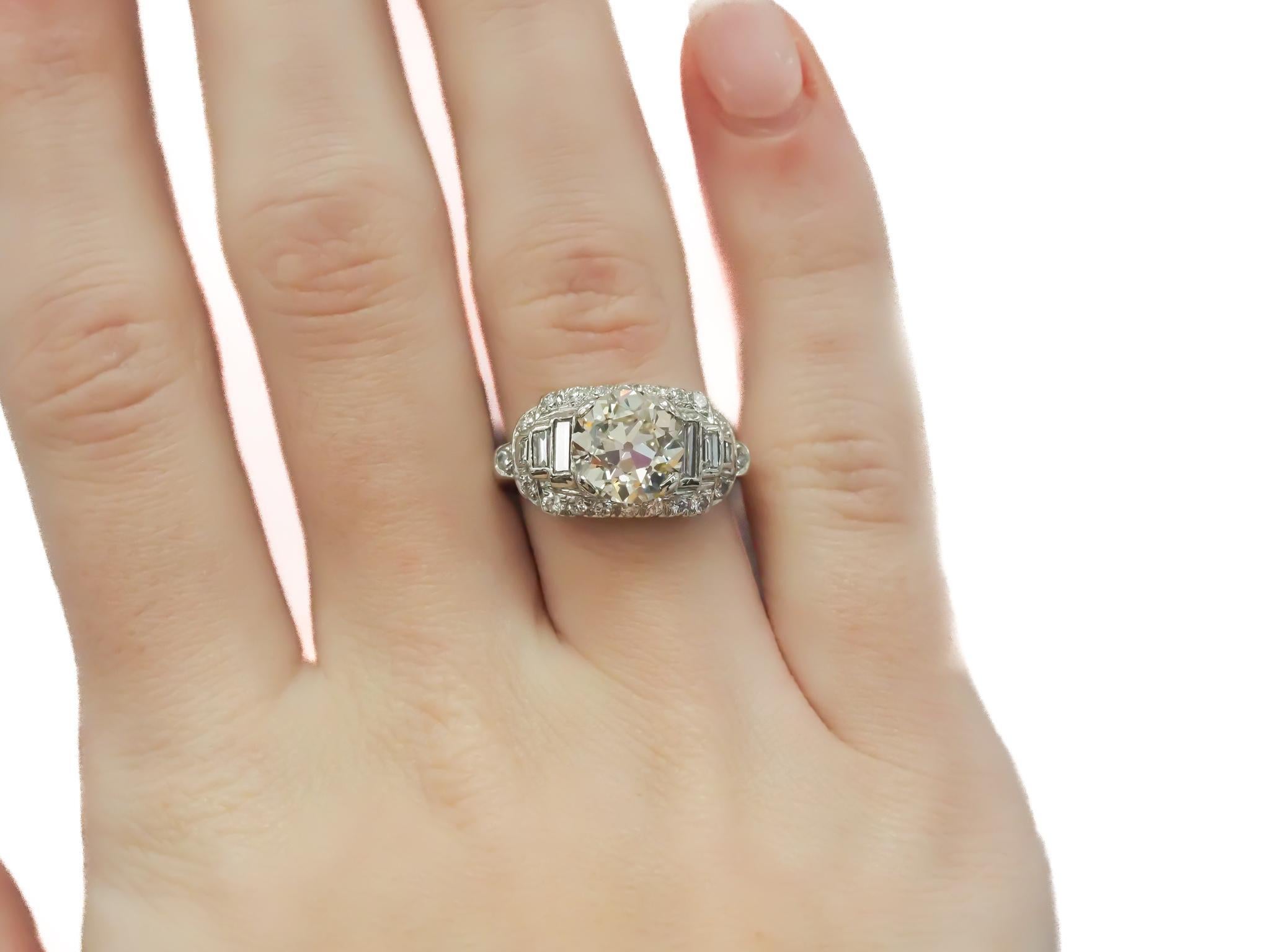 Circa 1930s Platinum GIA 3.27ct Old European Brilliant Diamond Engagement Ring In Good Condition For Sale In Hicksville, NY