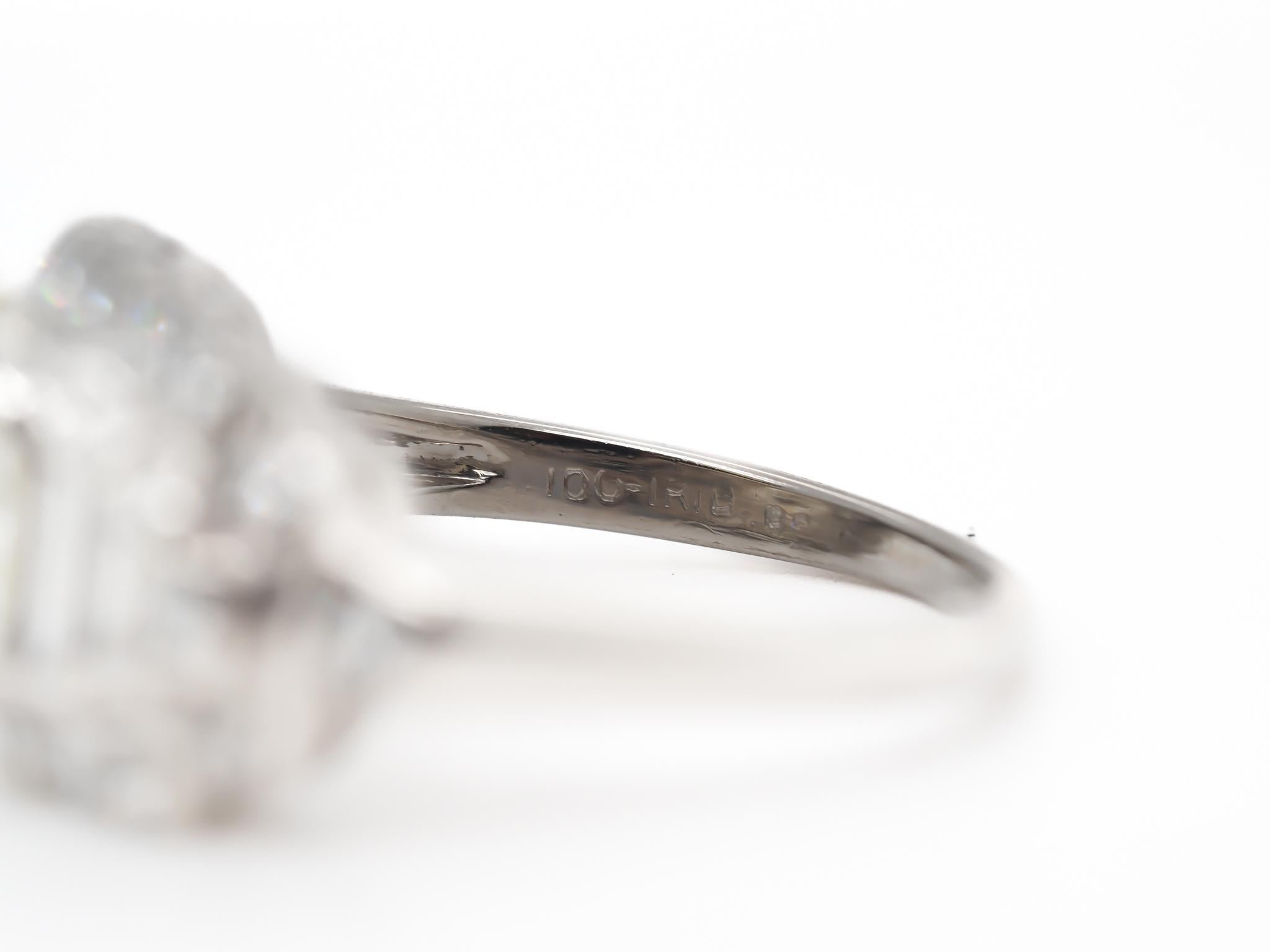 Circa 1930s Platinum GIA 3.27ct Old European Brilliant Diamond Engagement Ring For Sale 1