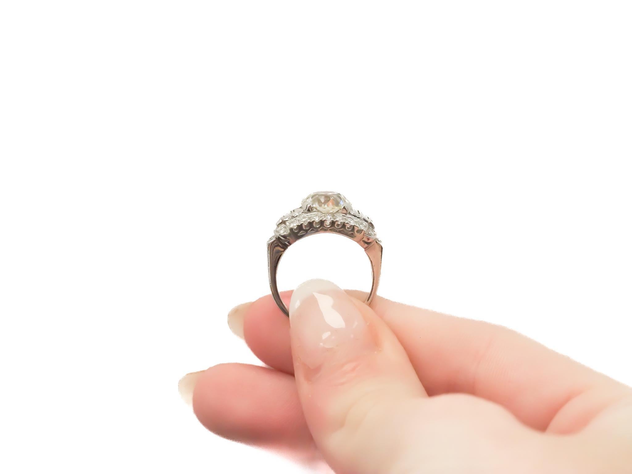 Circa 1930s Platinum GIA 3.27ct Old European Brilliant Diamond Engagement Ring For Sale 2