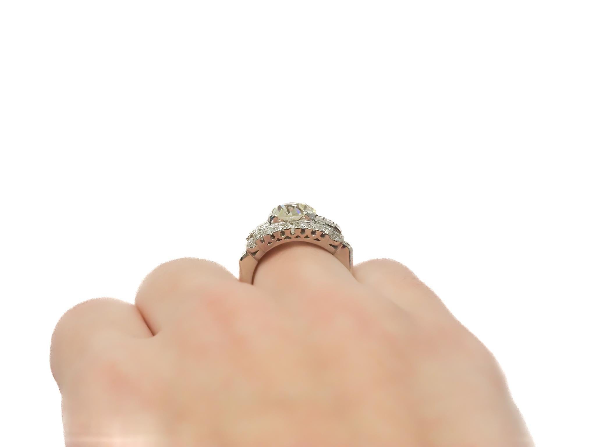 Circa 1930s Platinum GIA 3.27ct Old European Brilliant Diamond Engagement Ring For Sale 4