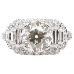 Anello di fidanzamento in platino GIA da 3,27 carati con diamante Brilliante Europeo degli anni '30 circa