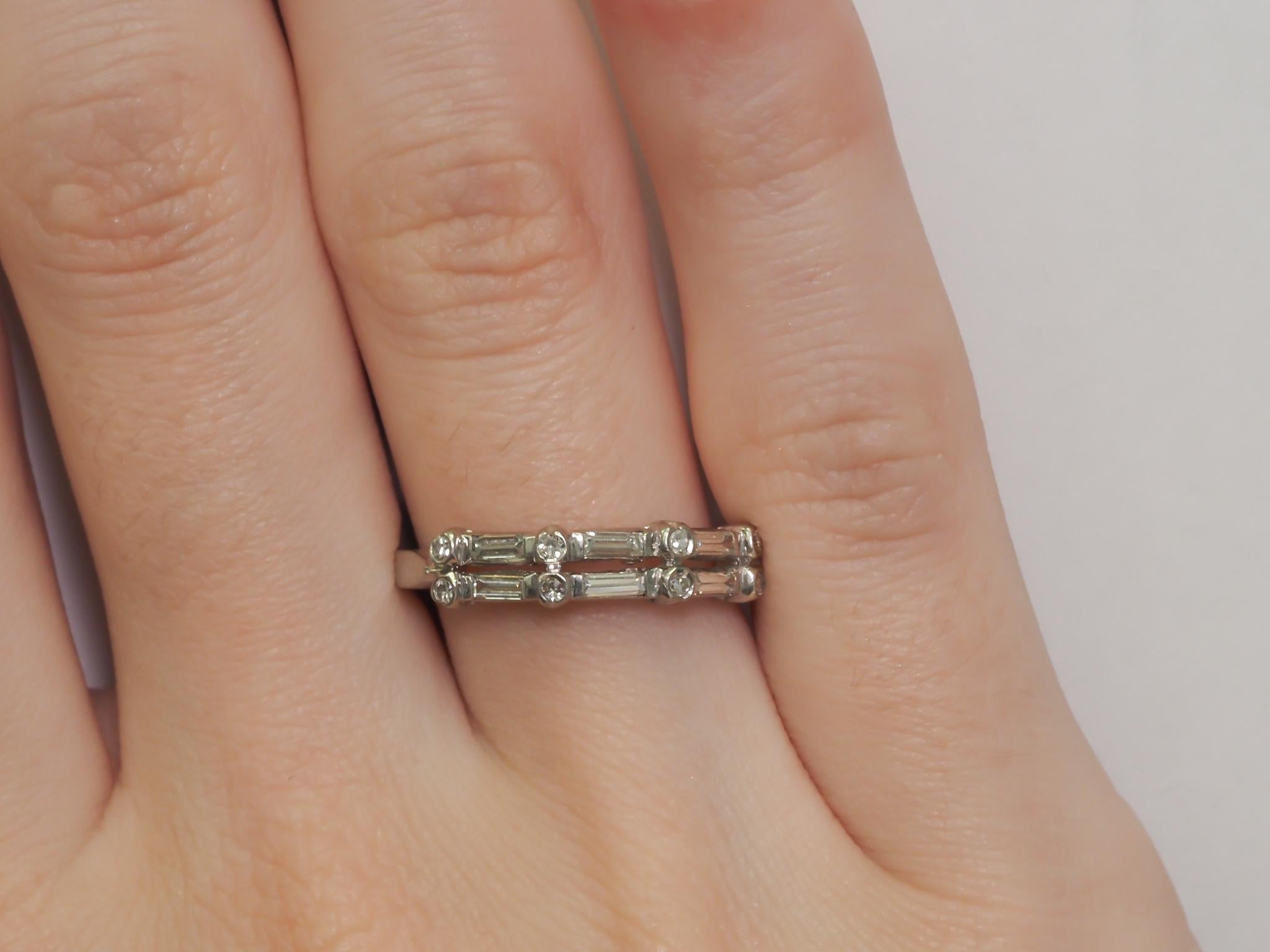 Circa 1930s Platinum Two Row Diamond Wedding Band For Sale 5