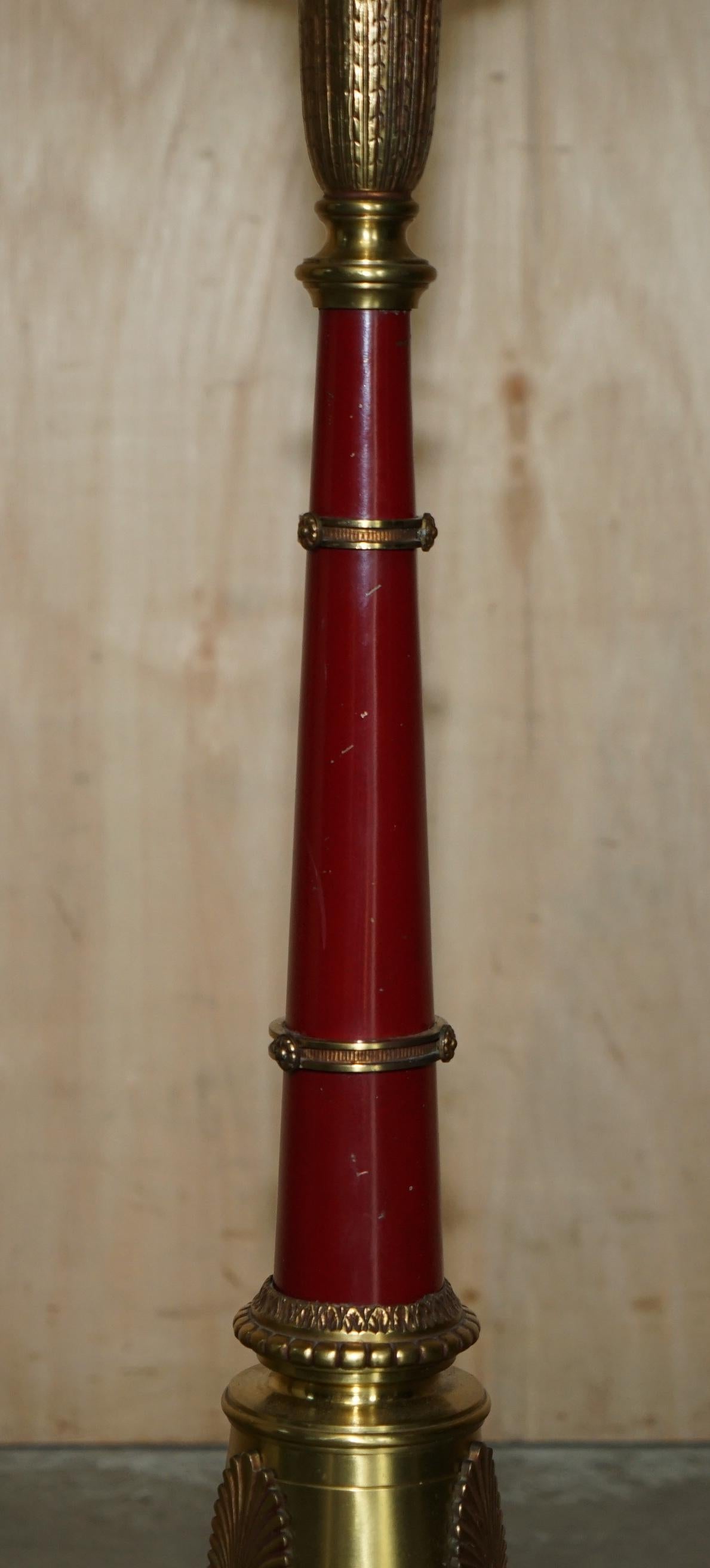 circa 1930s Regency Brass Hand Painted Floor Standing Lamp Lion Hairy Paw Feet 7