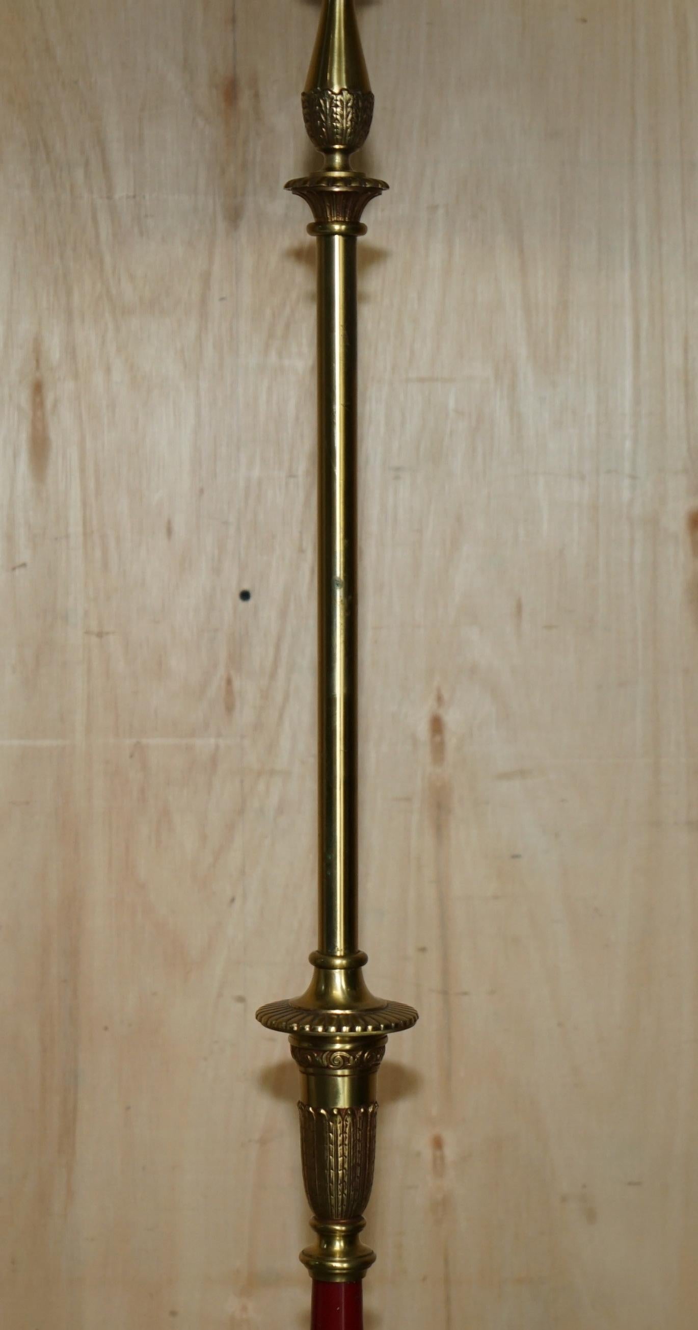 Hand-Crafted circa 1930s Regency Brass Hand Painted Floor Standing Lamp Lion Hairy Paw Feet For Sale