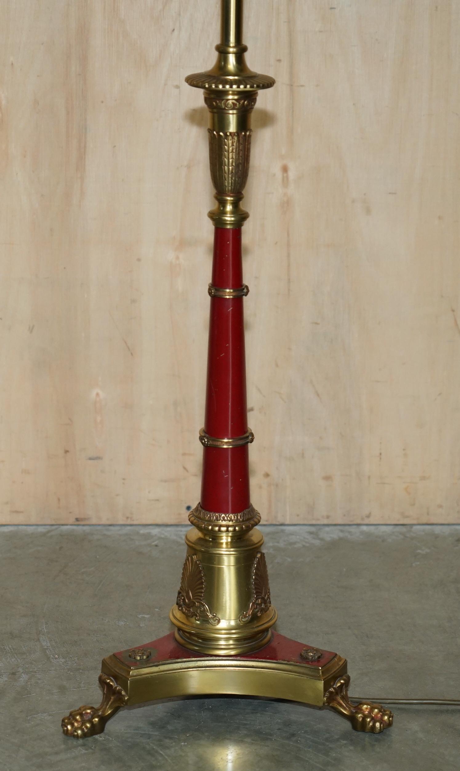 Mid-20th Century circa 1930s Regency Brass Hand Painted Floor Standing Lamp Lion Hairy Paw Feet For Sale