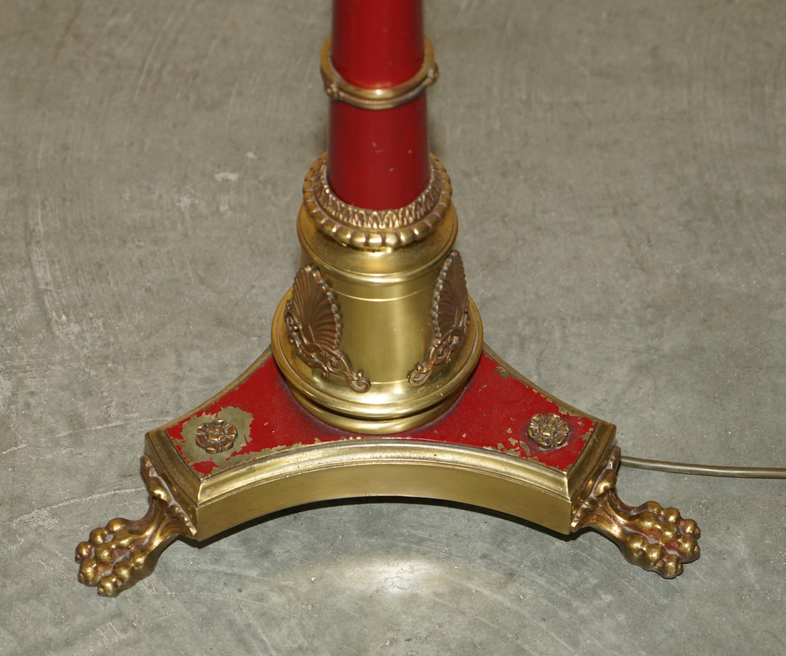 Mid-20th Century circa 1930s Regency Brass Hand Painted Floor Standing Lamp Lion Hairy Paw Feet