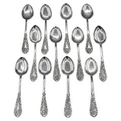 Vintage Circa 1930s Set of 12 Peruvian Sterling Silver Demitasse Spoons