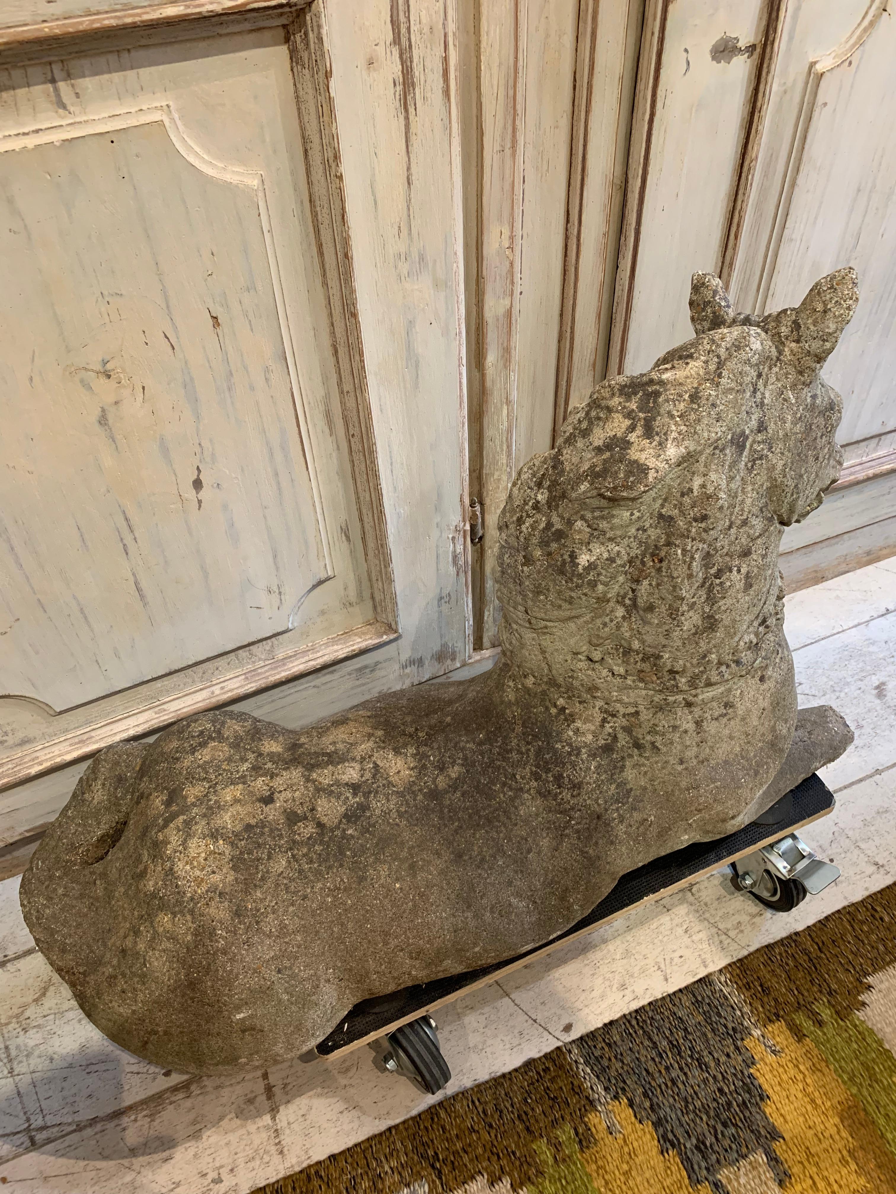20th Century Stone Horse Garden Ornament with Bejewelled Decorative Collar, circa 1930s