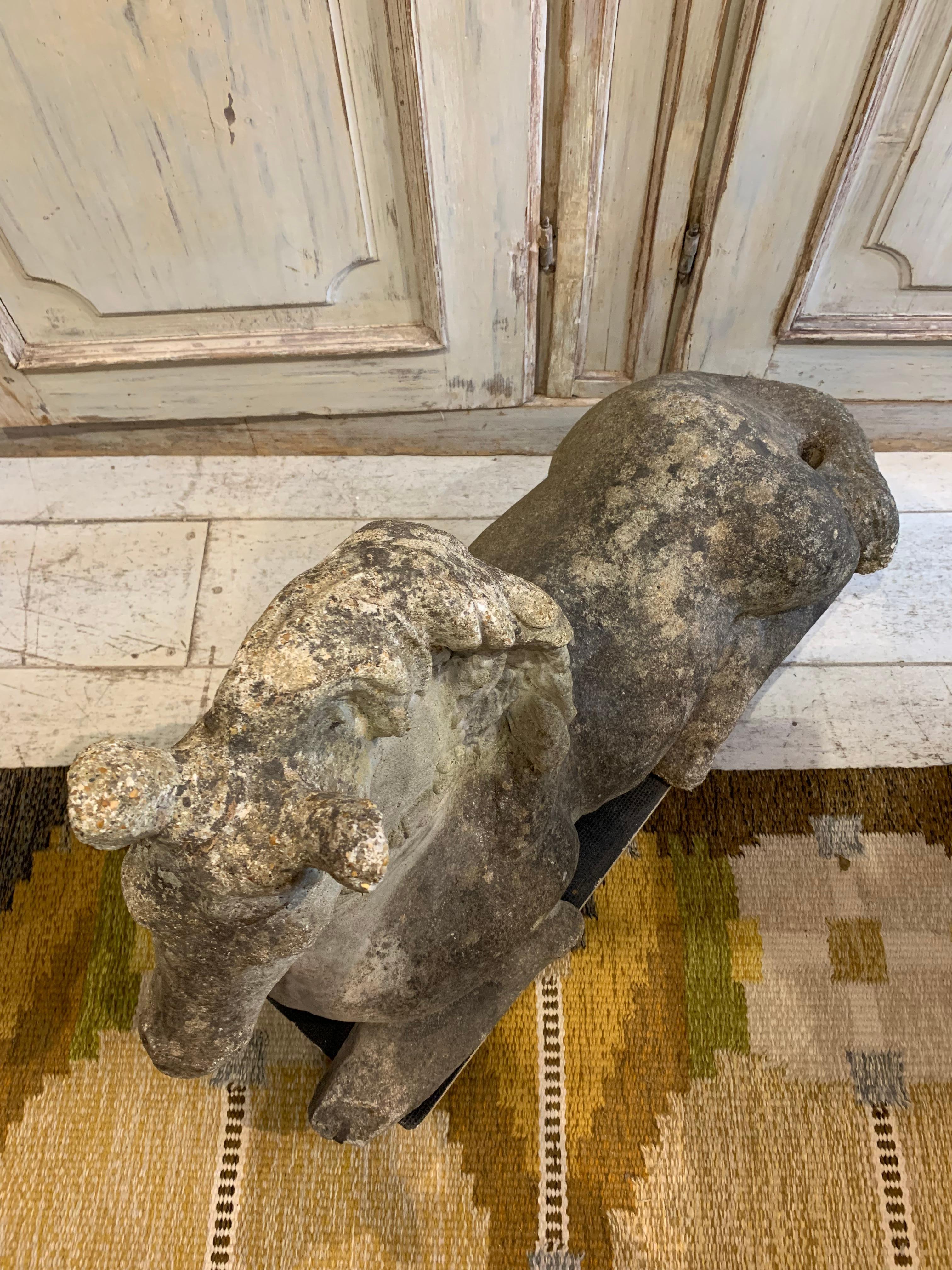 Stone Horse Garden Ornament with Bejewelled Decorative Collar, circa 1930s 2