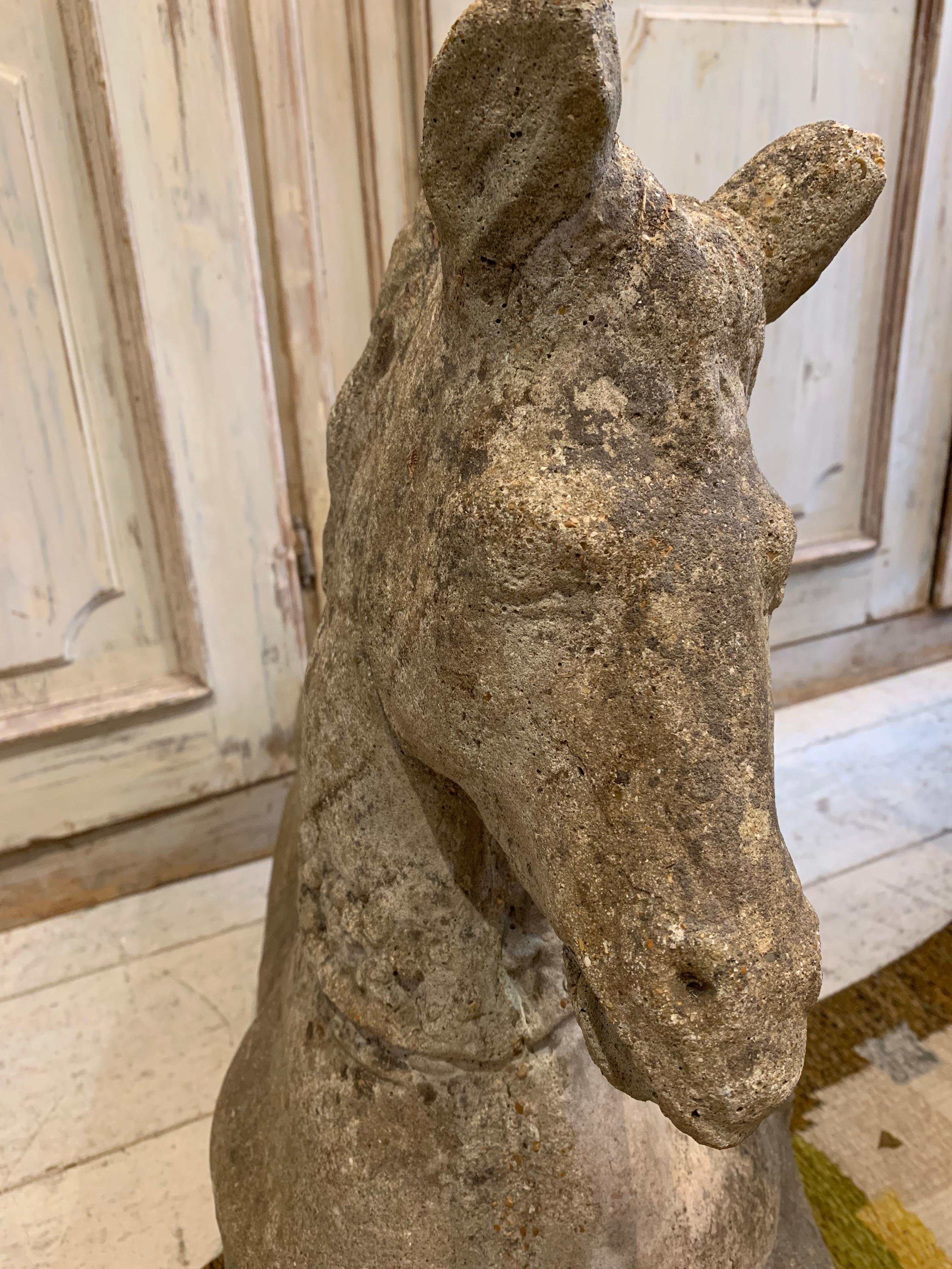 Grand Tour Stone Horse Garden Ornament with Bejewelled Decorative Collar, circa 1930s