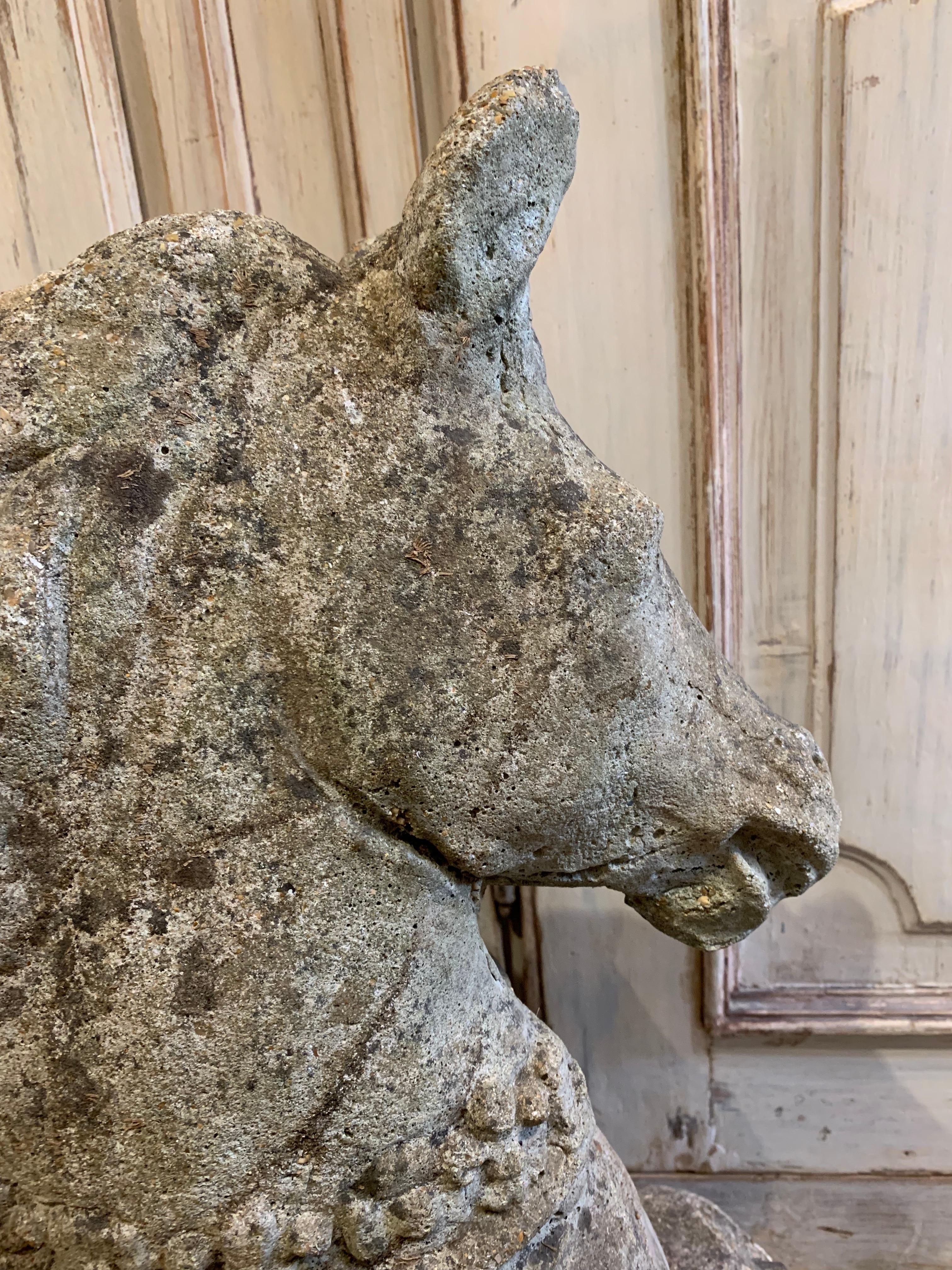 Stone Horse Garden Ornament with Bejewelled Decorative Collar, circa 1930s  In Fair Condition In London, GB