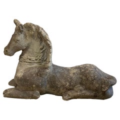 Stone Horse Garden Ornament with Bejewelled Decorative Collar, circa 1930s 