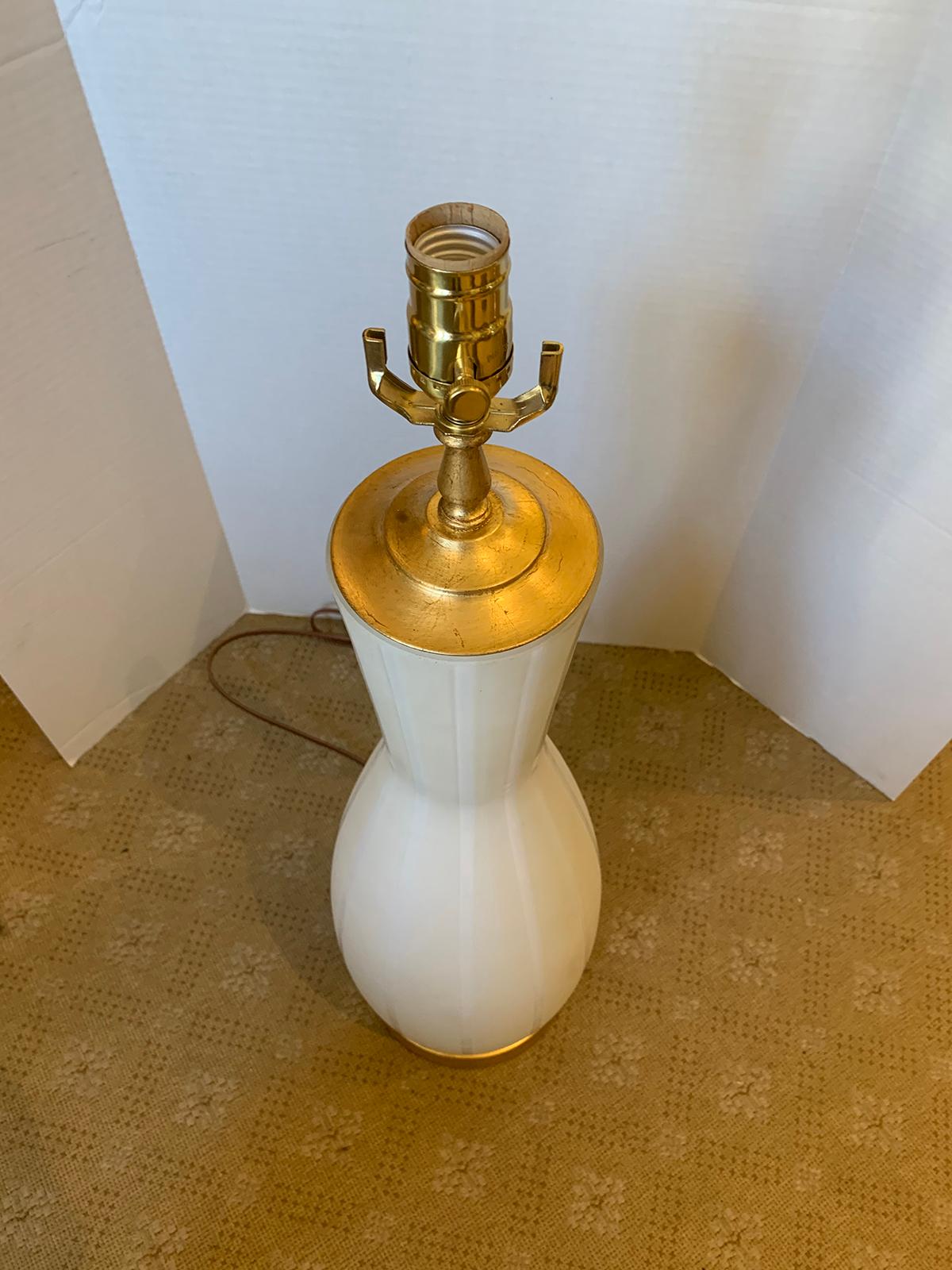 Swedish Frosted Glass Vase as Lamp on Custom Gilt Base, circa 1930s In Good Condition For Sale In Atlanta, GA