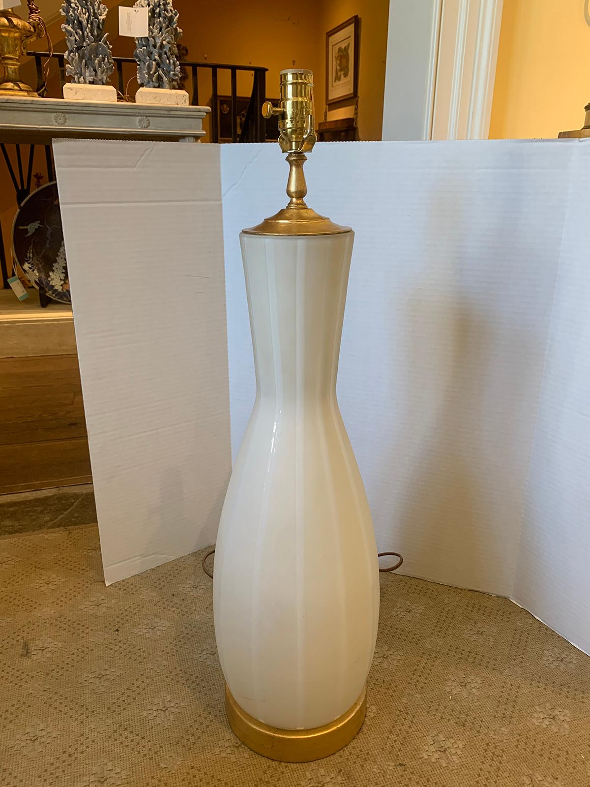 Swedish Frosted Glass Vase as Lamp on Custom Gilt Base, circa 1930s For Sale 1