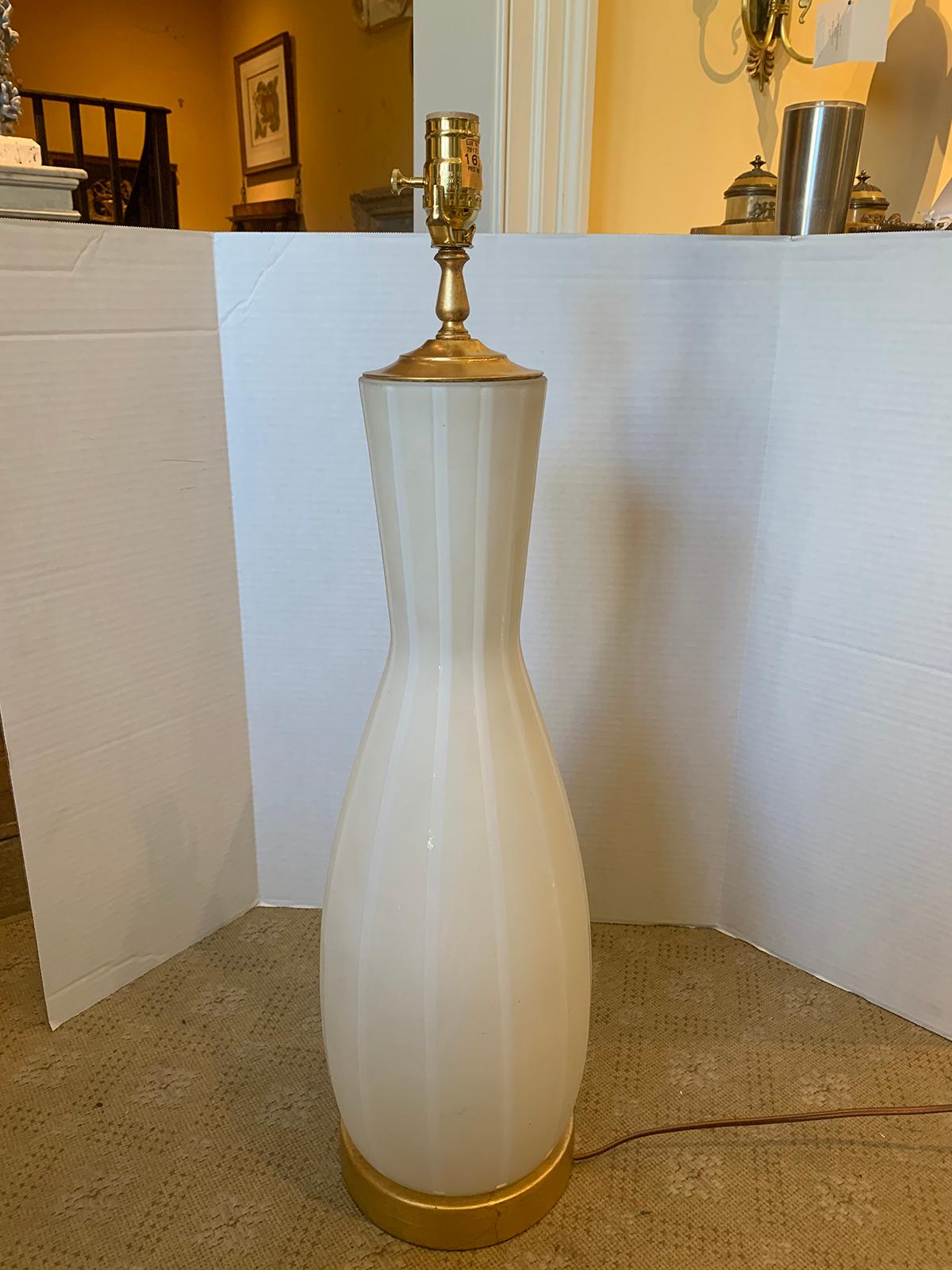 Swedish Frosted Glass Vase as Lamp on Custom Gilt Base, circa 1930s For Sale 2