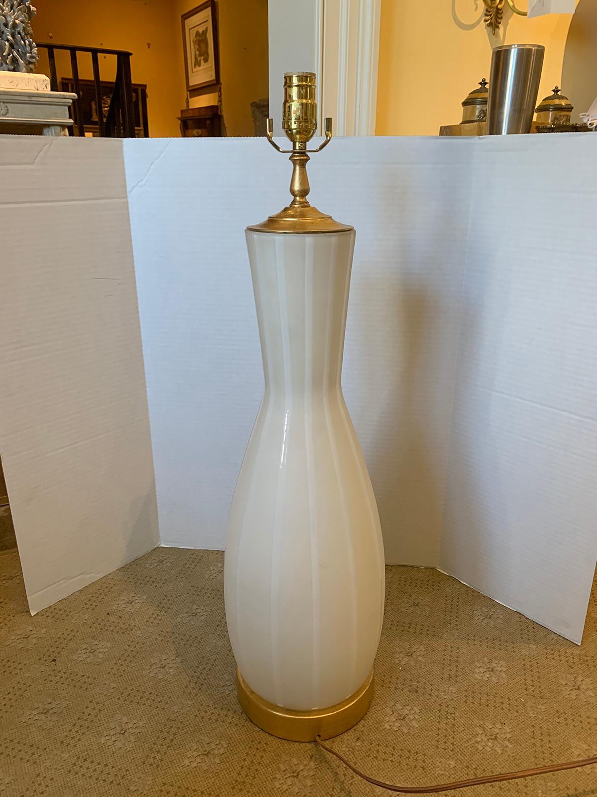 Swedish Frosted Glass Vase as Lamp on Custom Gilt Base, circa 1930s For Sale 3