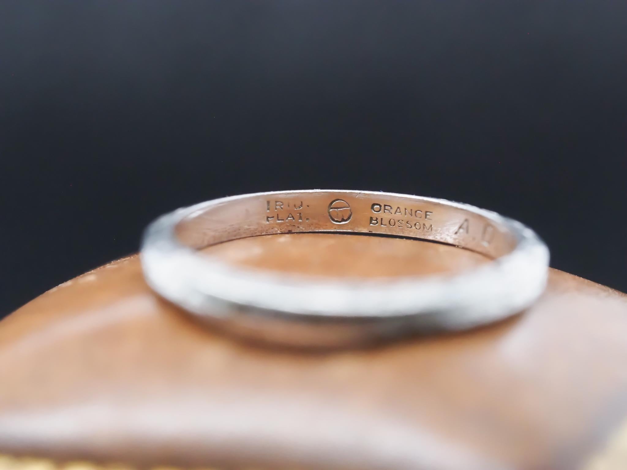 Circa 1931 Orange Blossom Platinum Wedding Band Size 5.25 For Sale 3