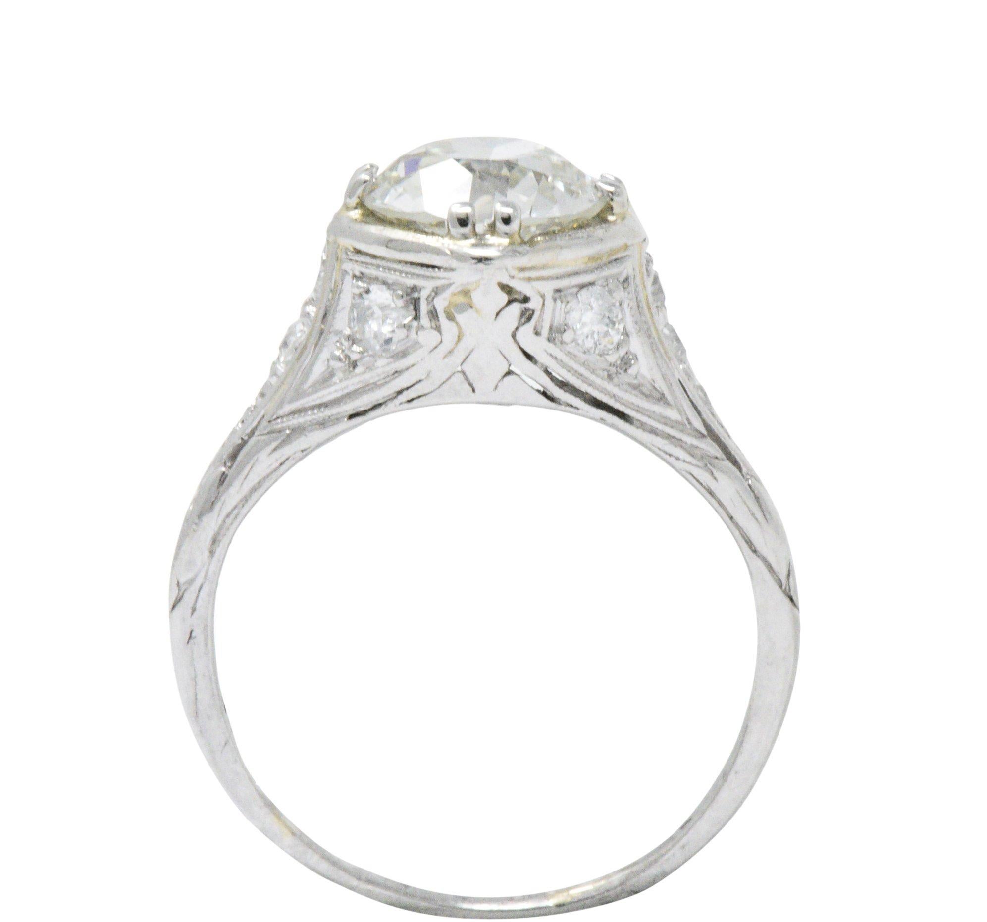 Art Deco Early Retro 1.76 CTW Old European Diamond Platinum Engagement Ring GIA