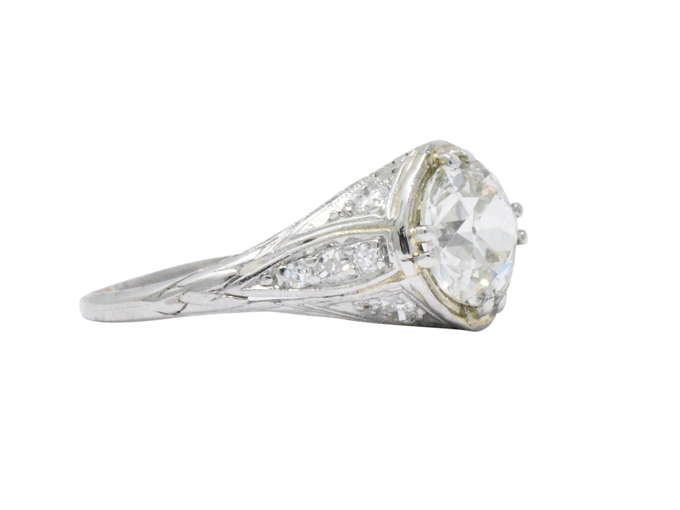 Early Retro 1.76 CTW Old European Diamond Platinum Engagement Ring GIA In Excellent Condition In Philadelphia, PA