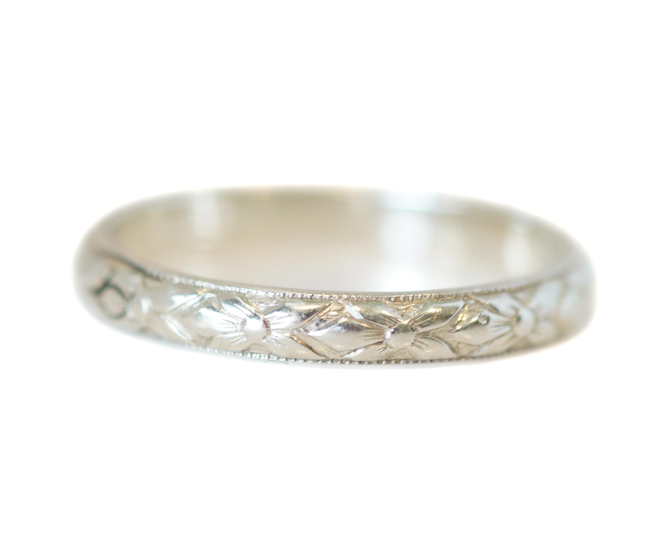 floral wedding band white gold