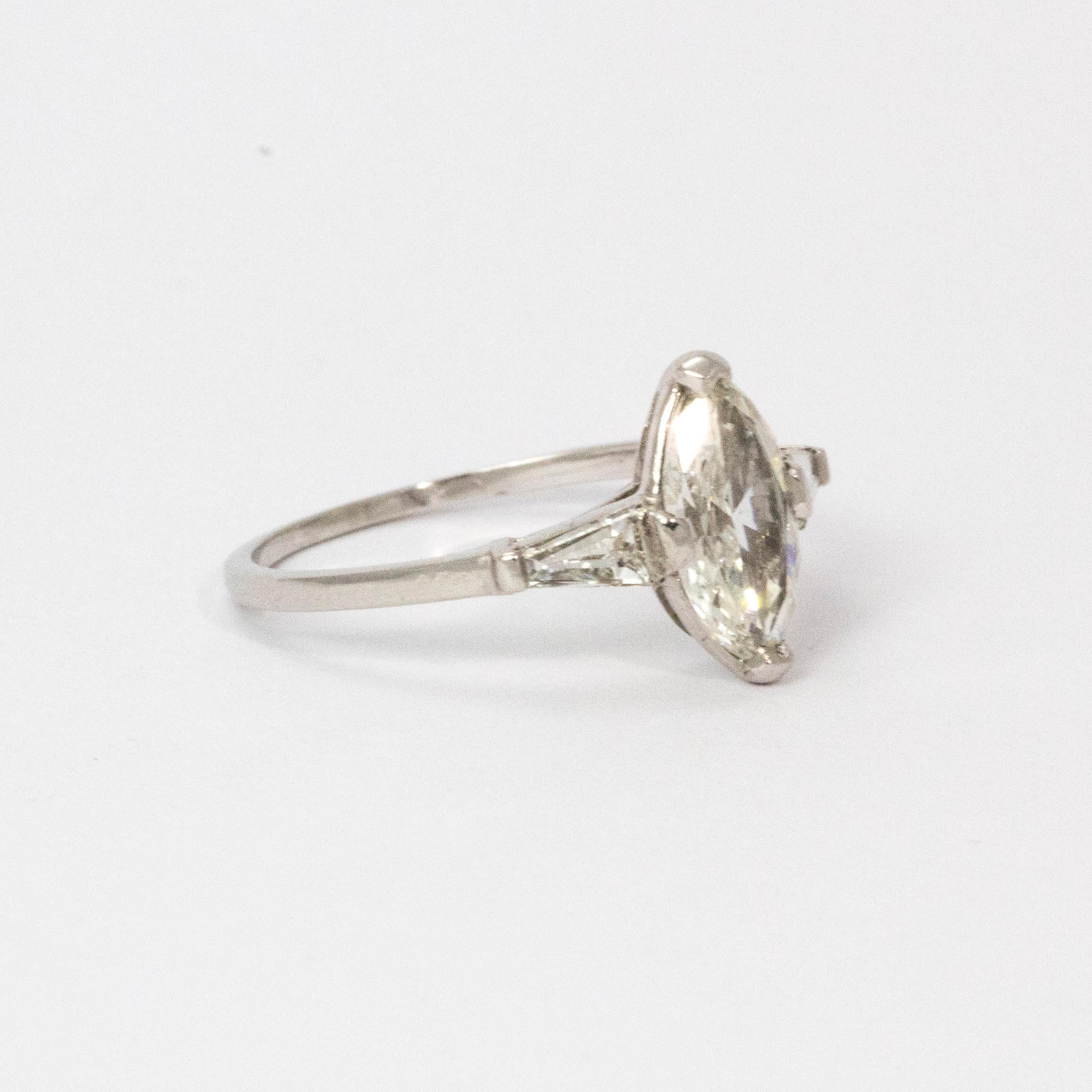 Marquise Cut Diamond Platinum Ring, circa 1935 For Sale