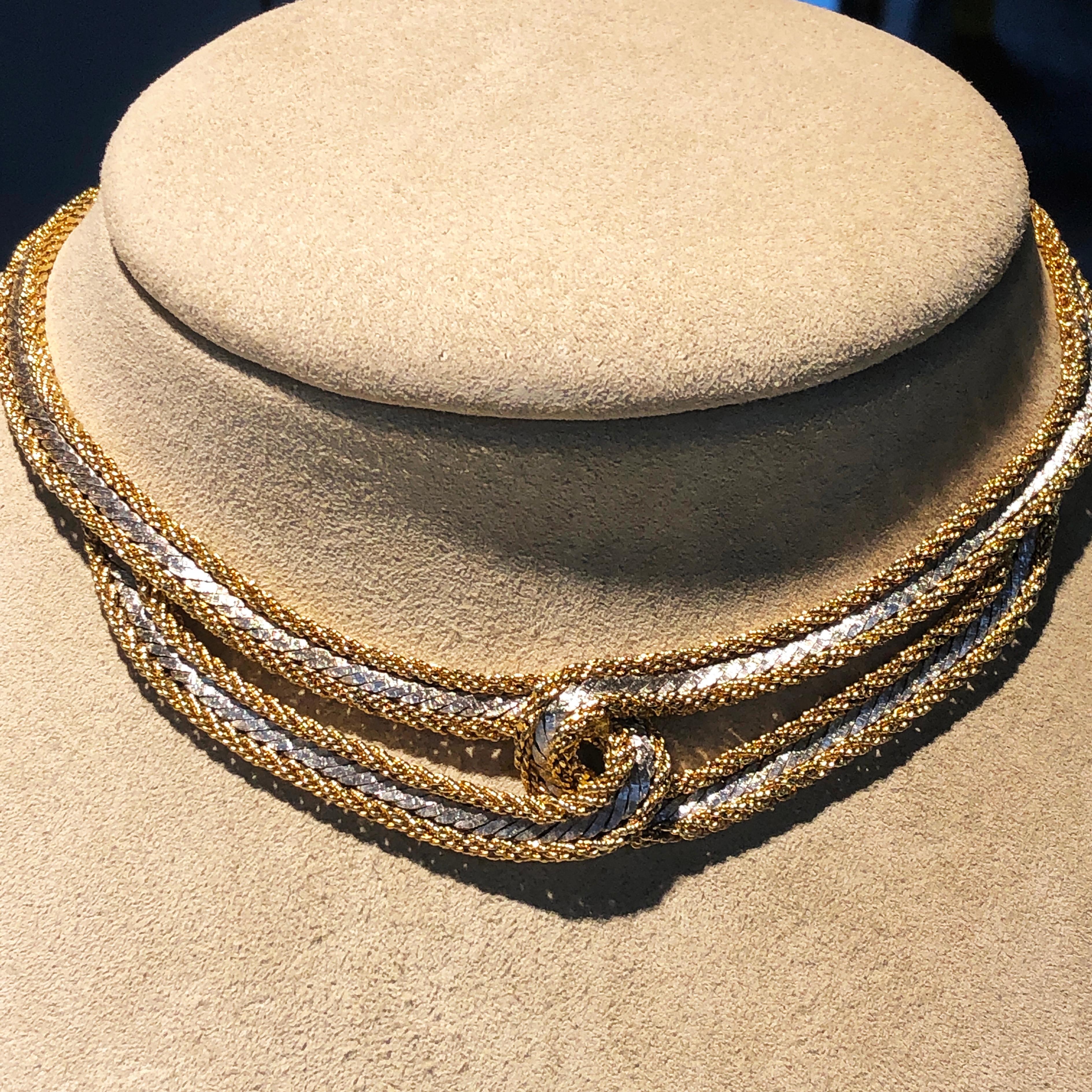 Handgefertigte Halskette aus Mailänder 18 Karat Gelb-Weißgold, um 1935 im Zustand „Neu“ im Angebot in Valenza, IT
