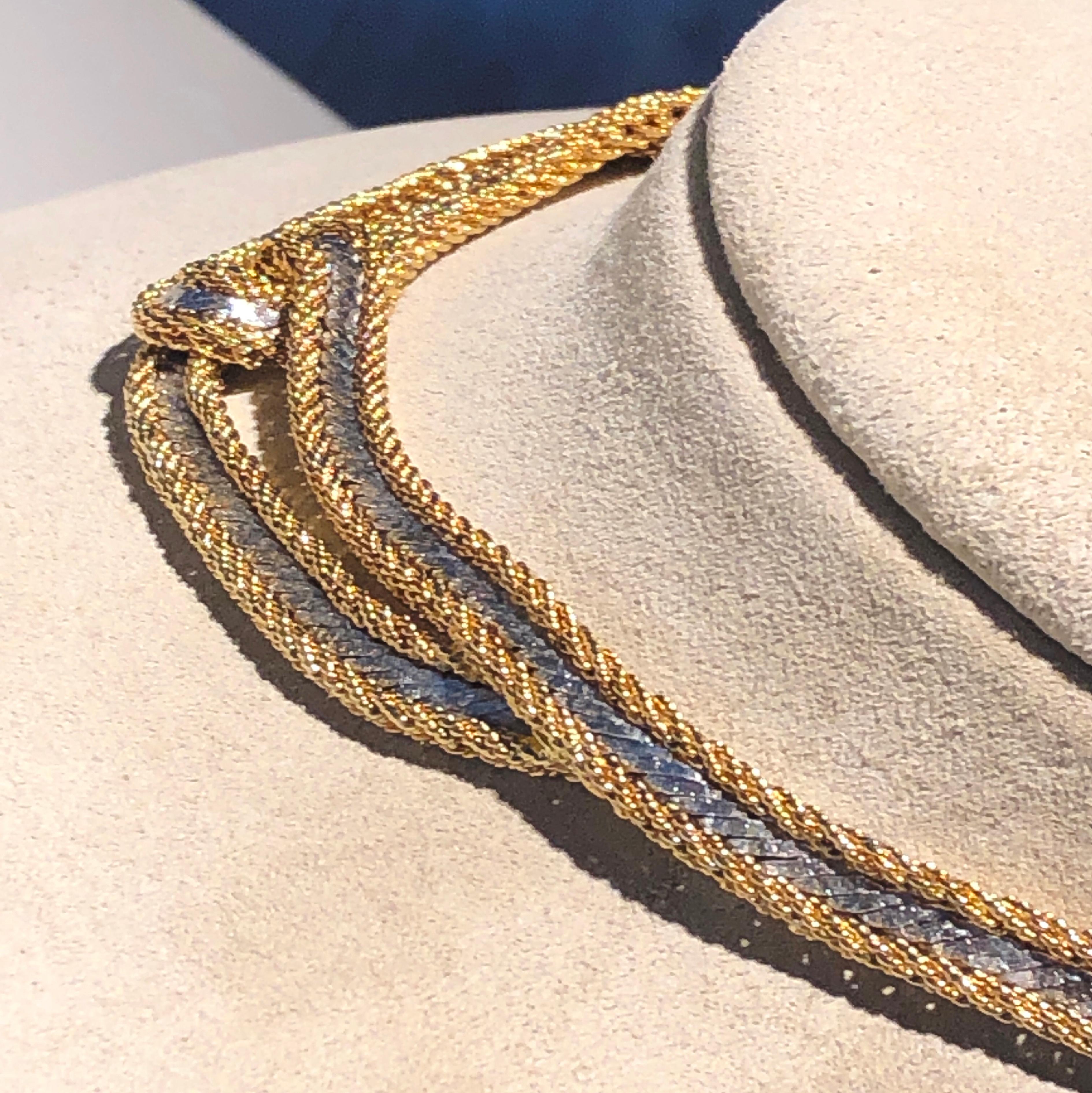 Handgefertigte Halskette aus Mailänder 18 Karat Gelb-Weißgold, um 1935 Damen im Angebot