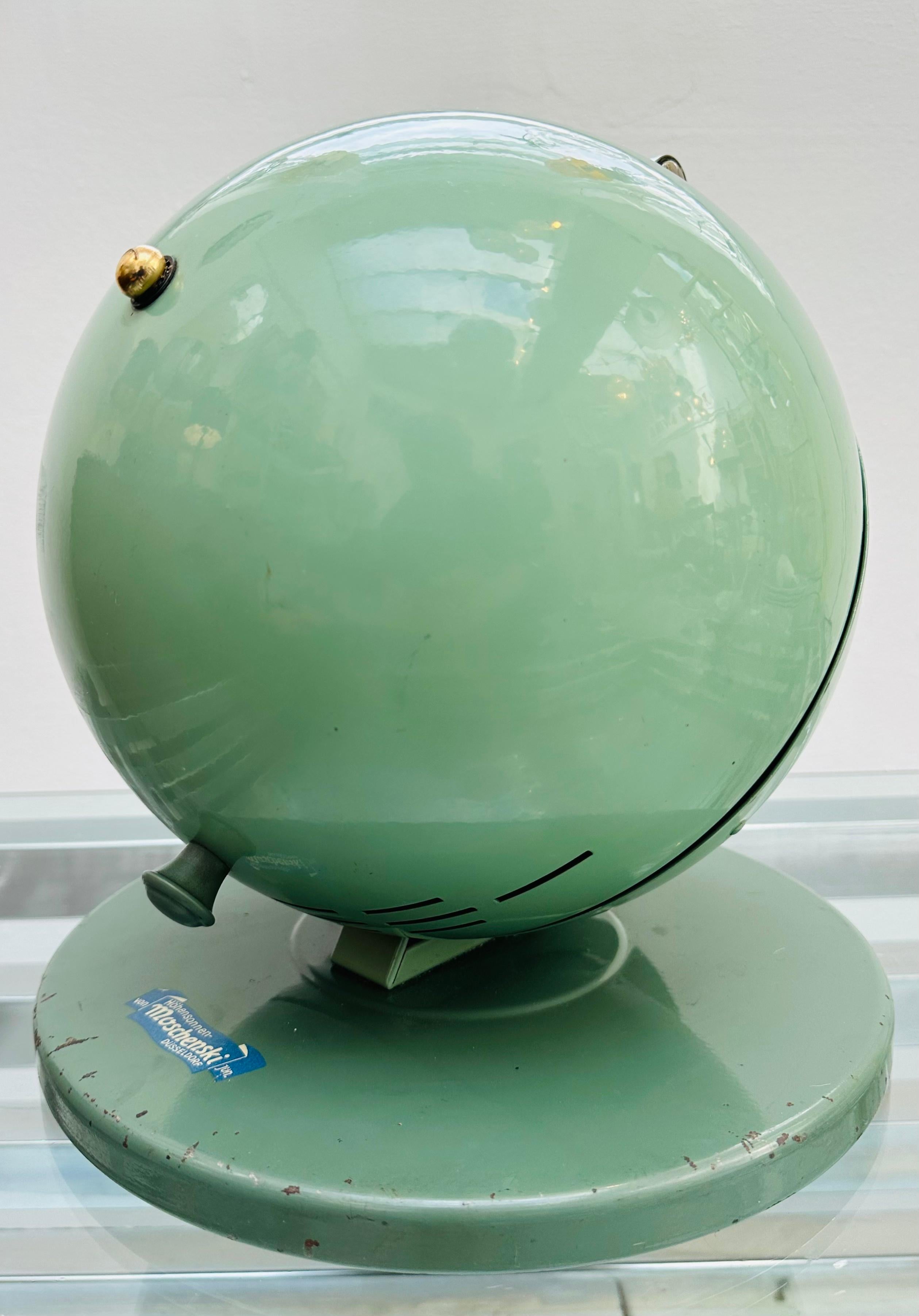 Circa 1935 Original Hanau Bauhaus Spherical Green Lacquered Mirrored Table Lamp 1