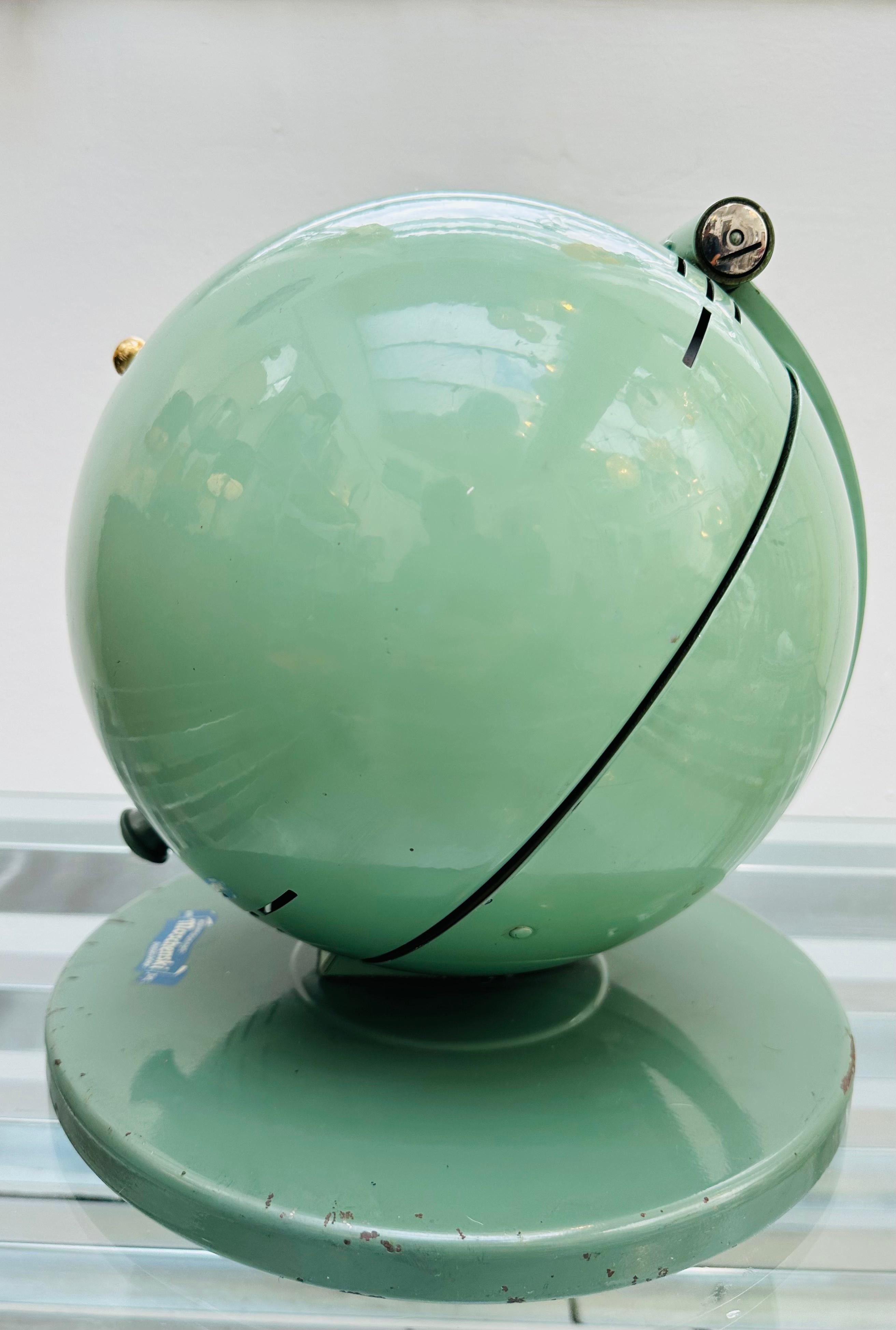Circa 1935 Original Hanau Bauhaus Spherical Green Lacquered Mirrored Table Lamp 2