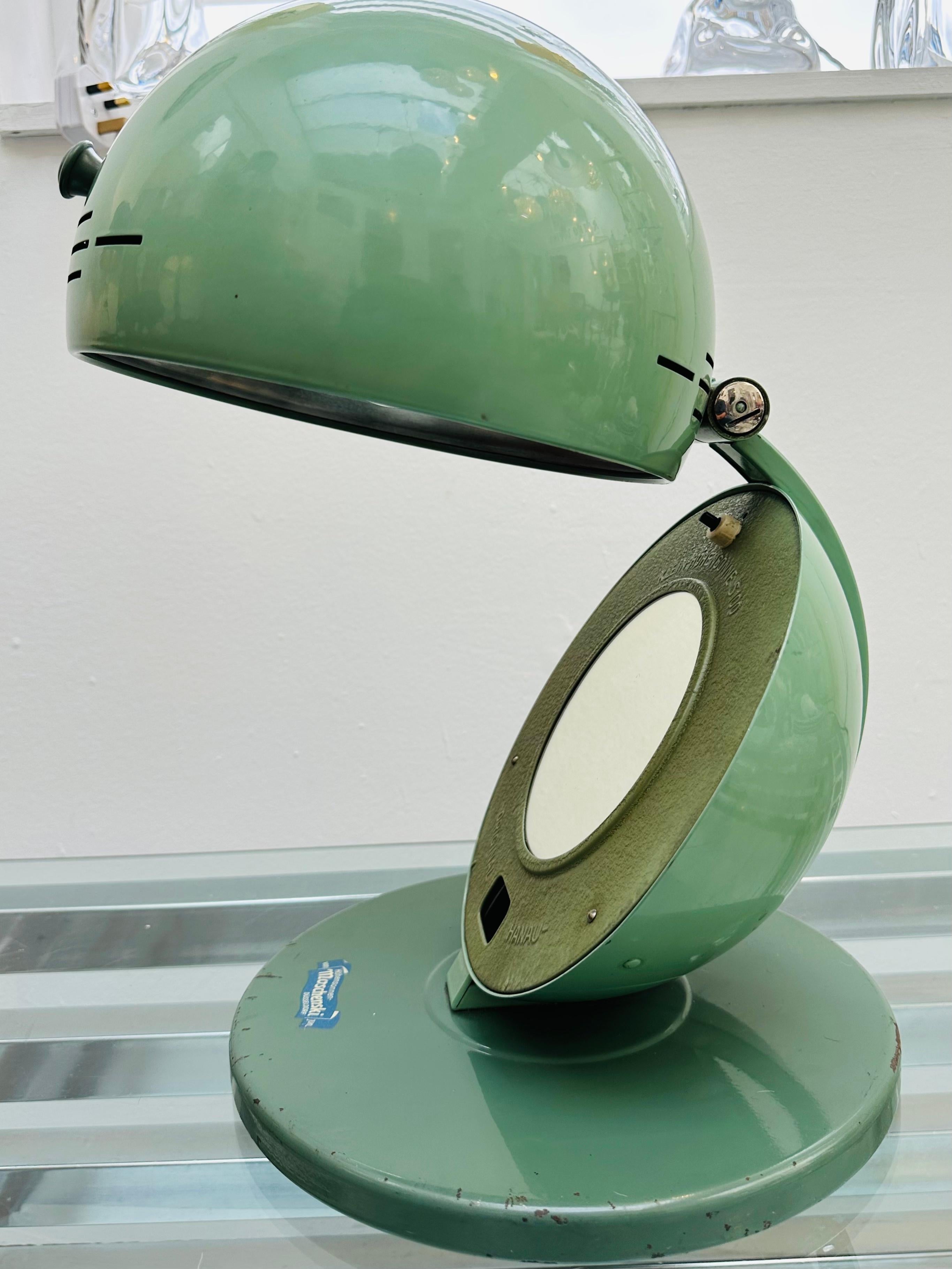 Circa 1935 Original Hanau Bauhaus Spherical Green Lacquered Mirrored Table Lamp 3